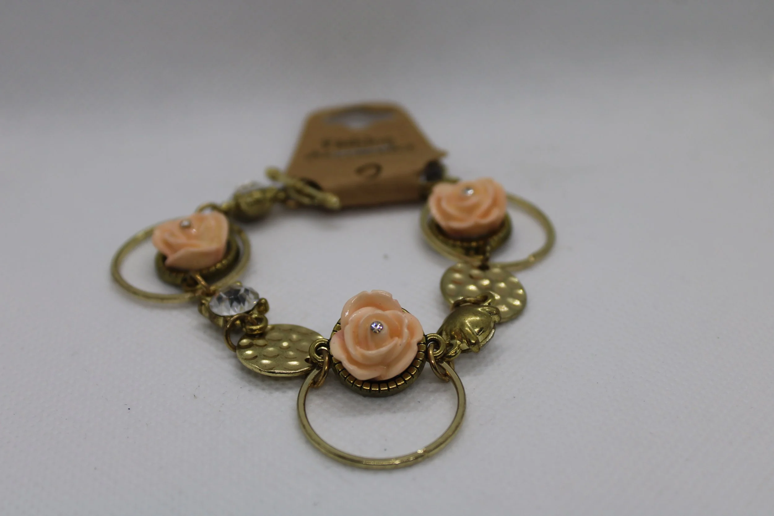 Elegant Gold & Pink Rose Bracelet