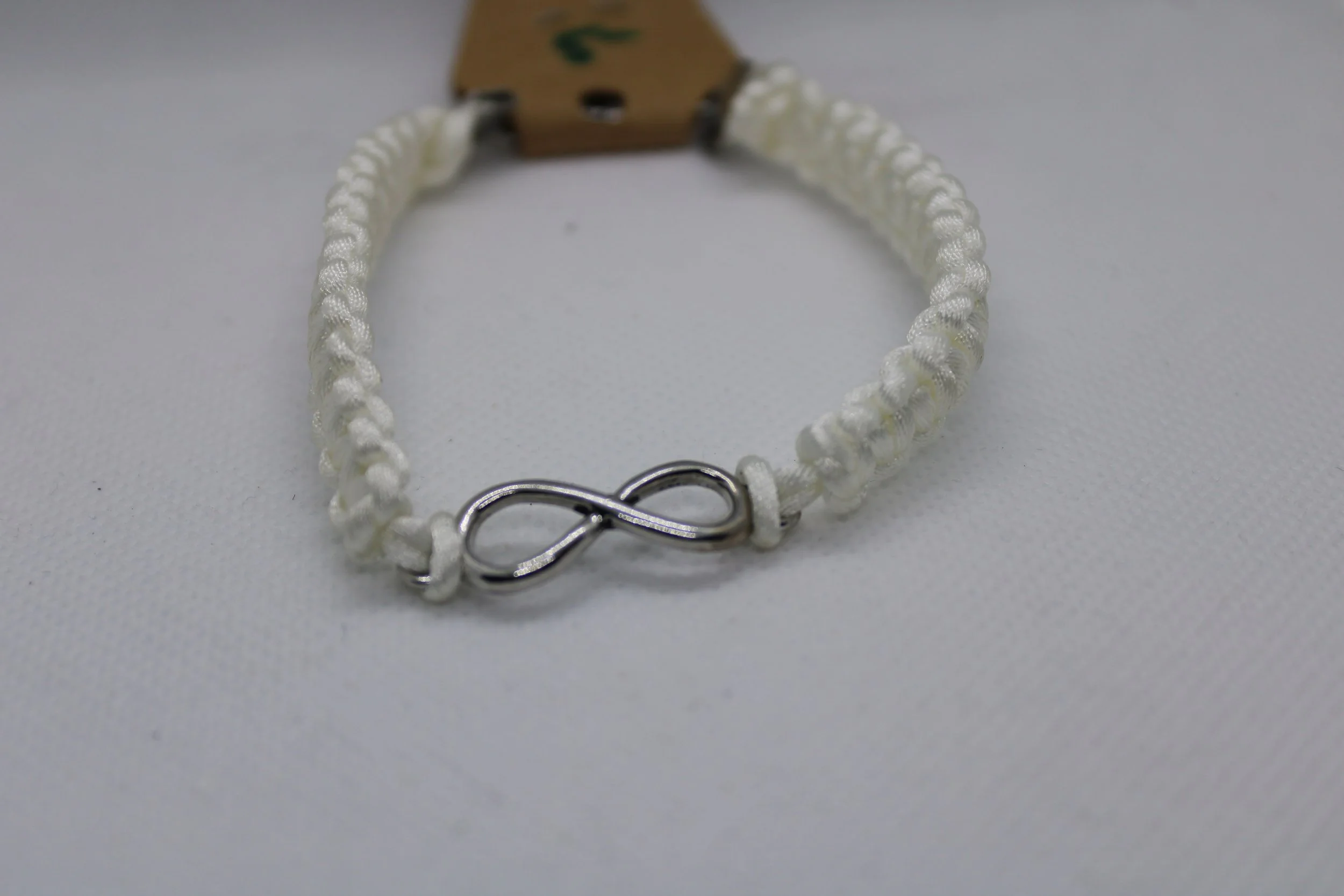 White Rope Square Knot Infinity Bracelet