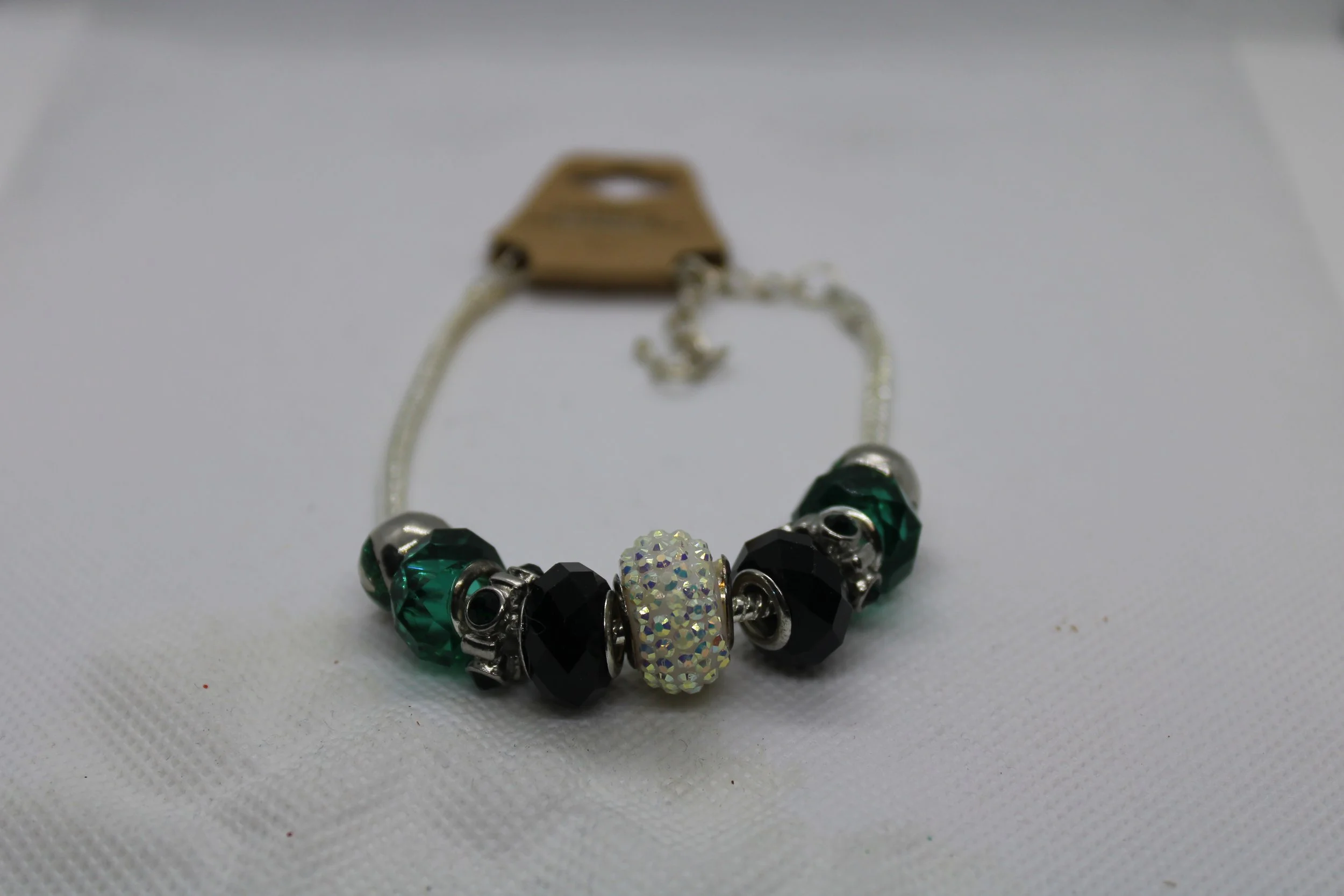 Black, Green & Silver Beaded Bracelet