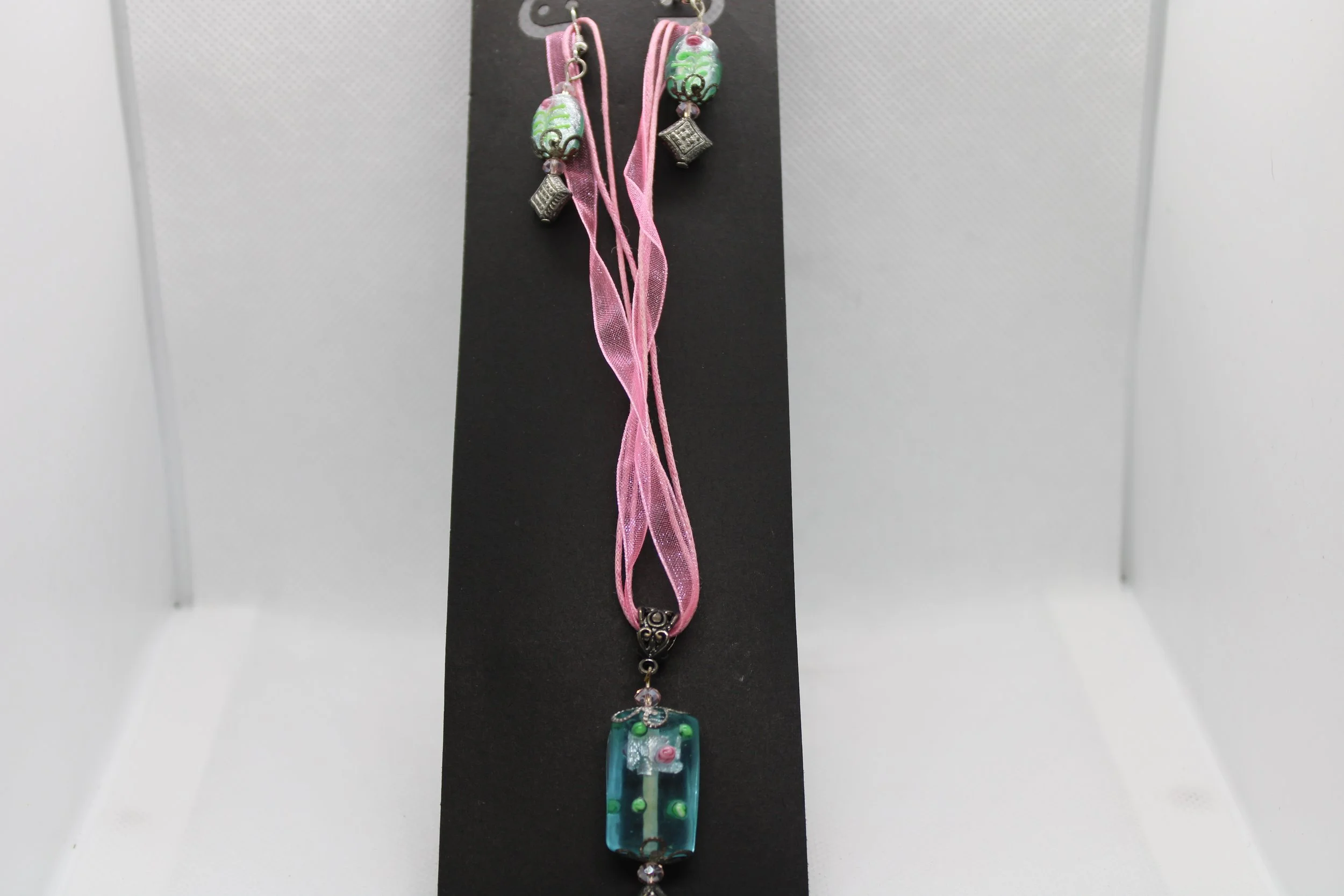 Pink & Blue Necklace & Earrings Set