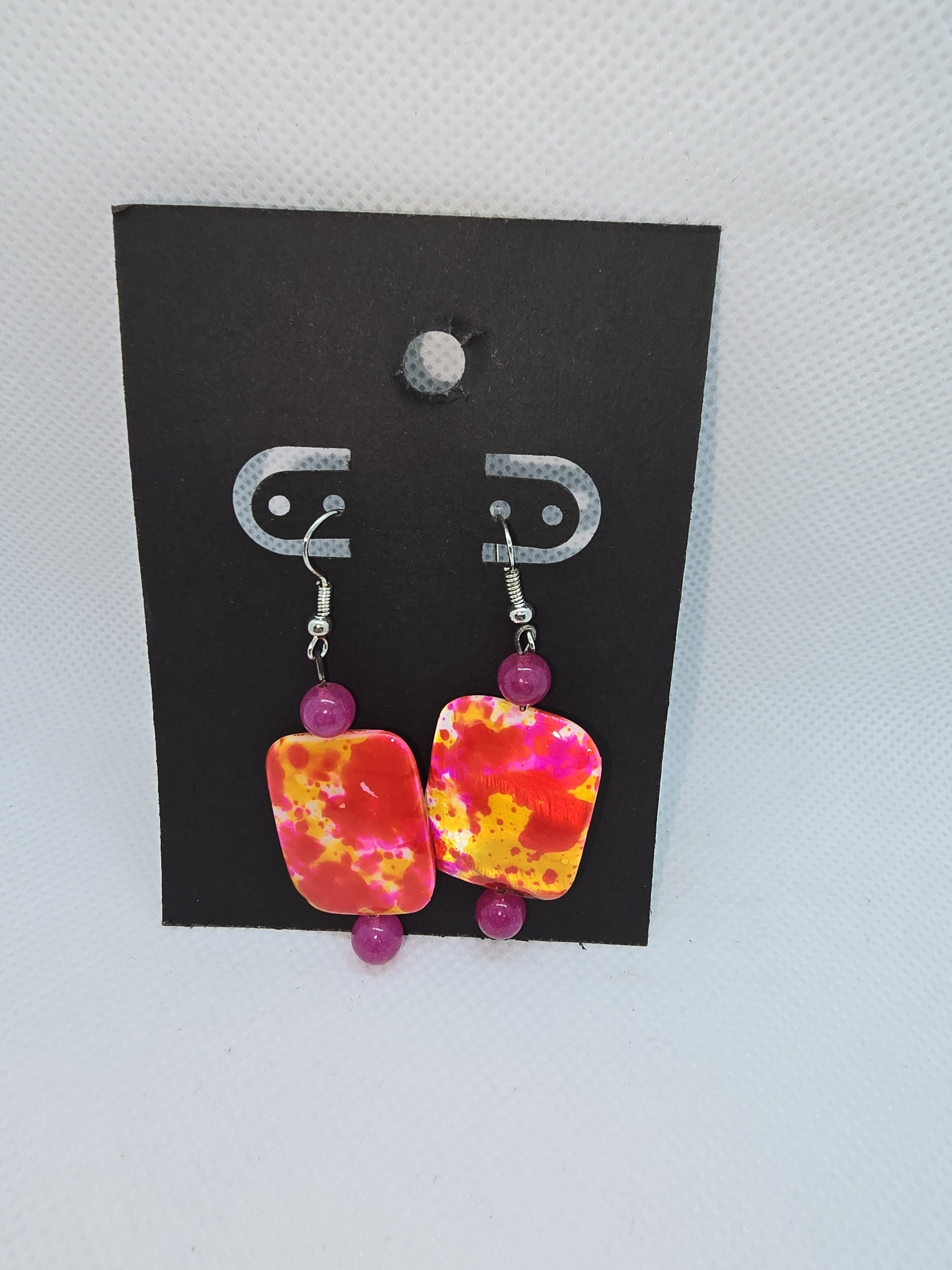 Pink Splash Square Earring