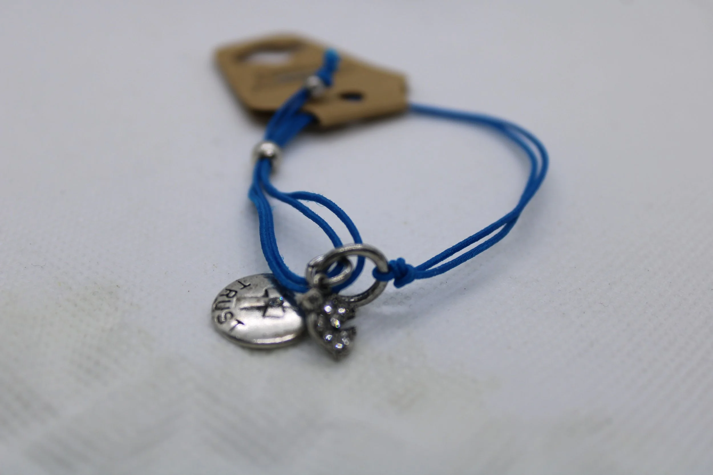 Blue Stretchy Rope Cross Trust Bracelet