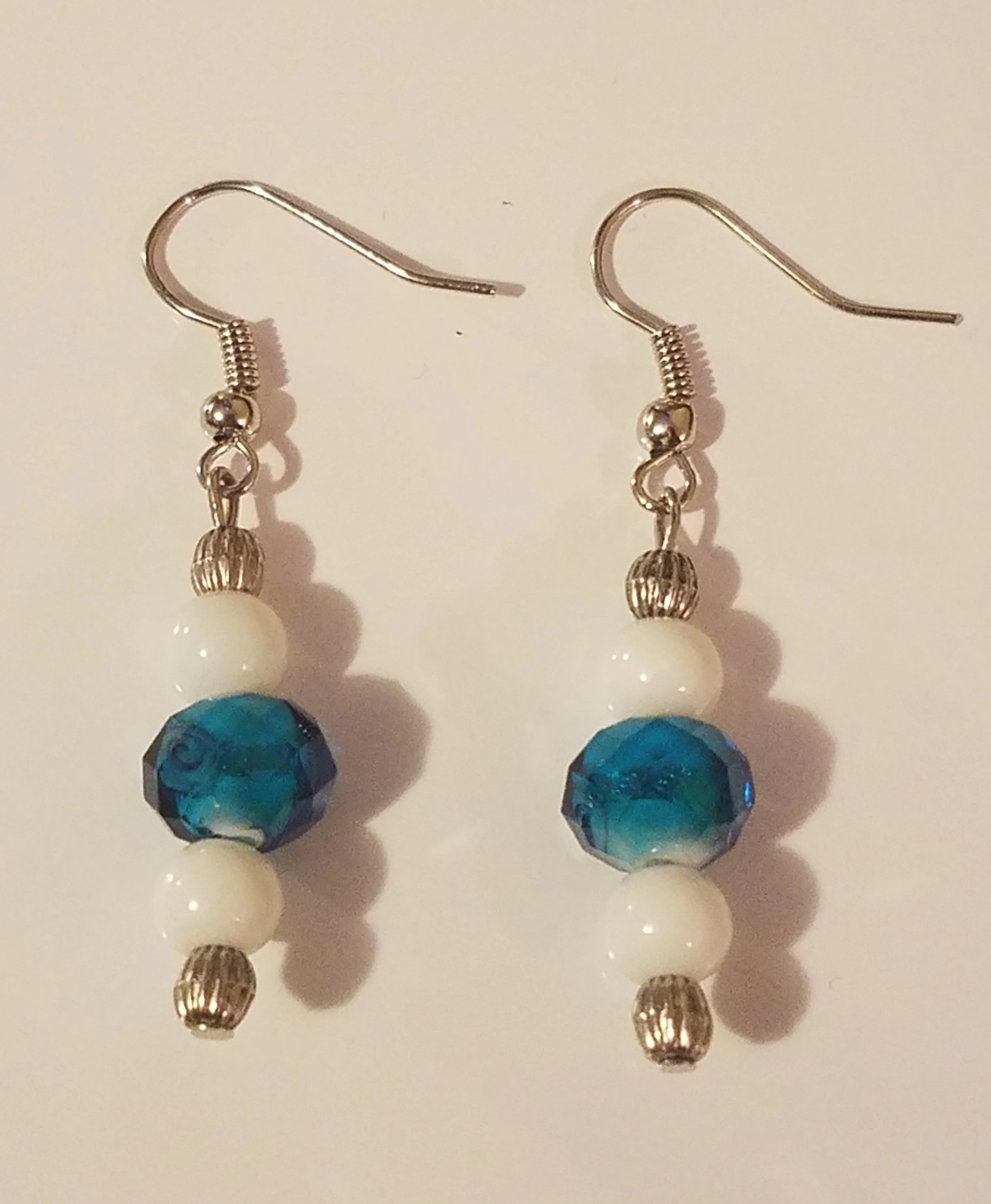 White & Blue Dangle Earrings
