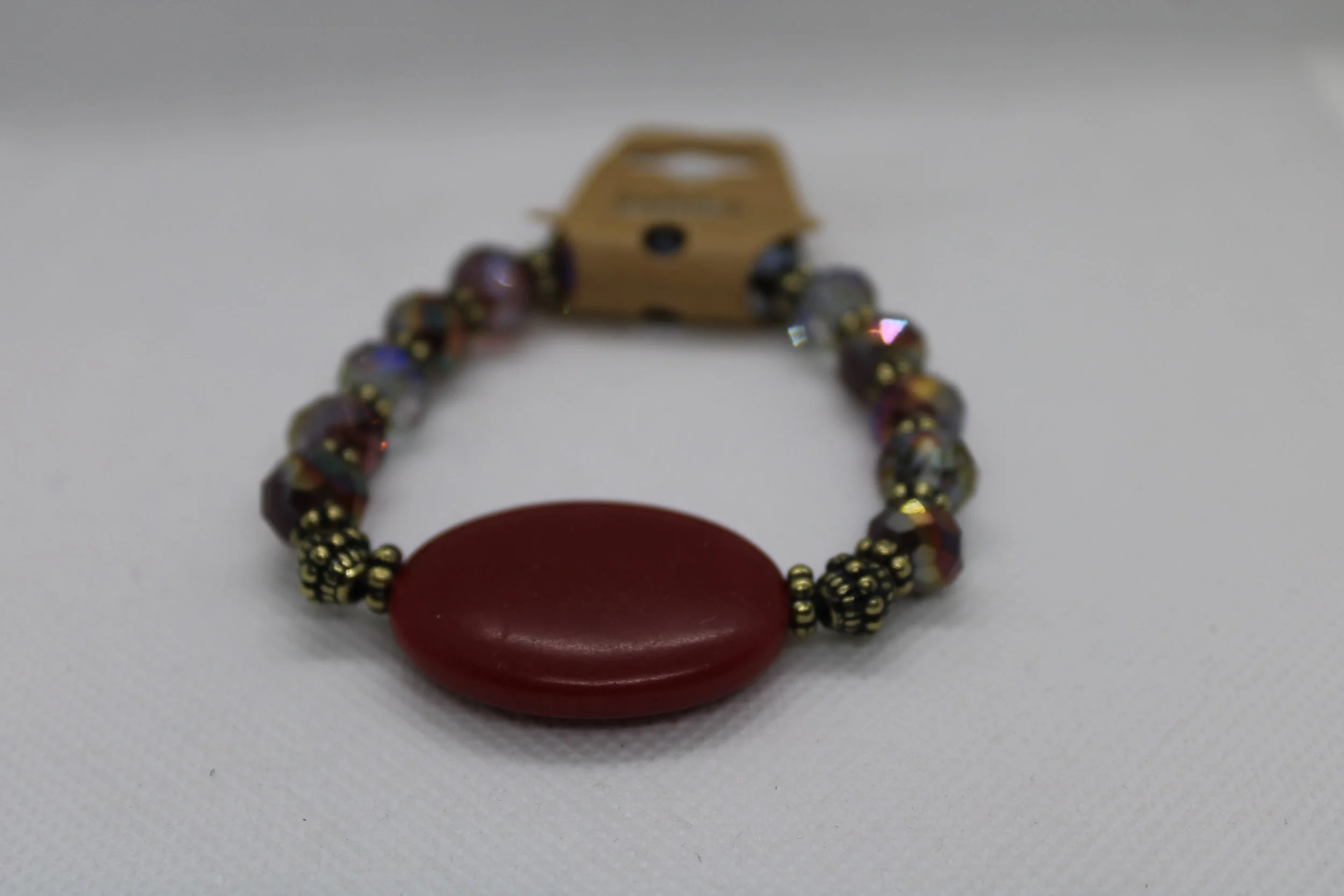 Multicolor Beaded Bracelet with Large Burgundy Stone