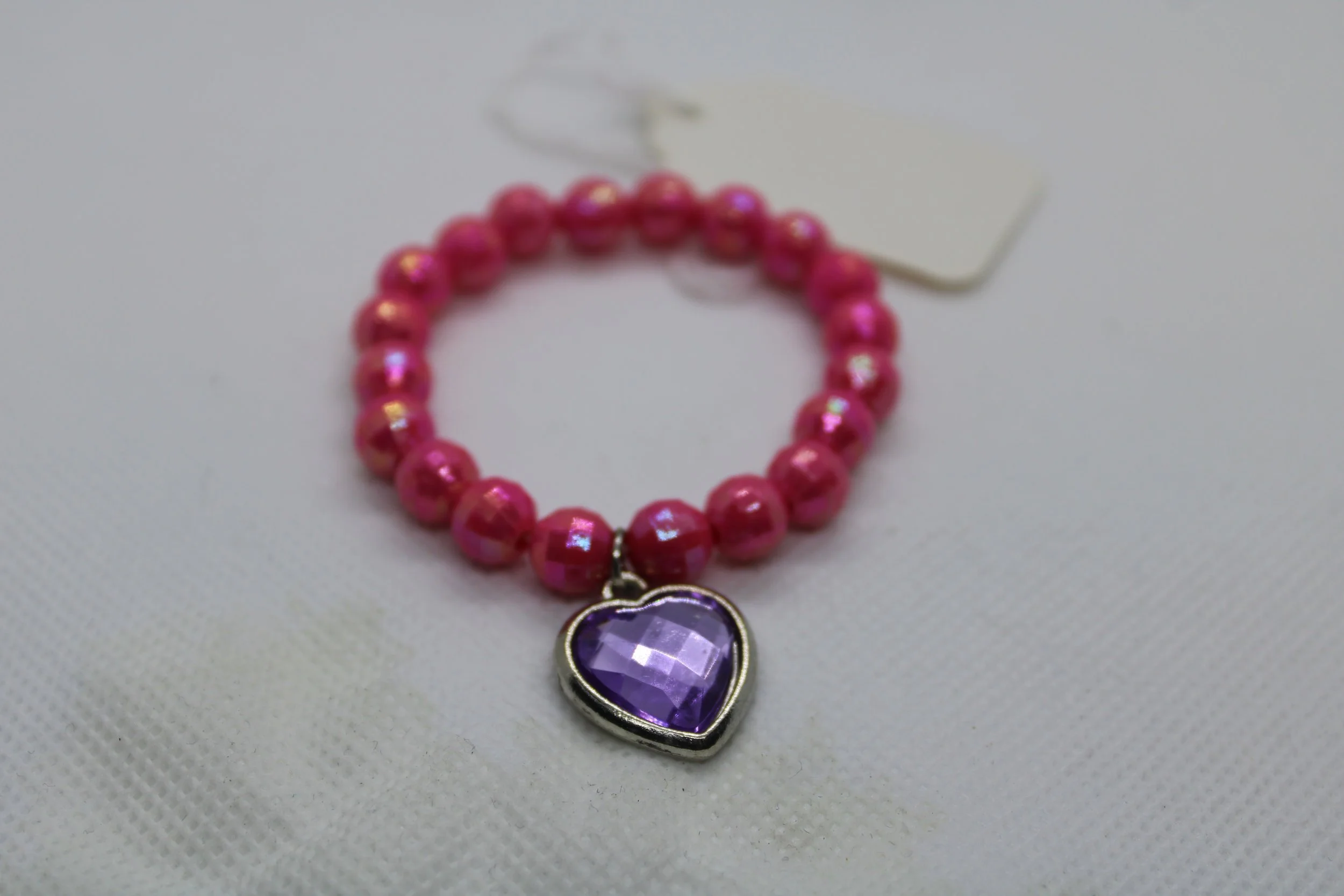 Children's Pink Beaded with Purple Heart Bracelet