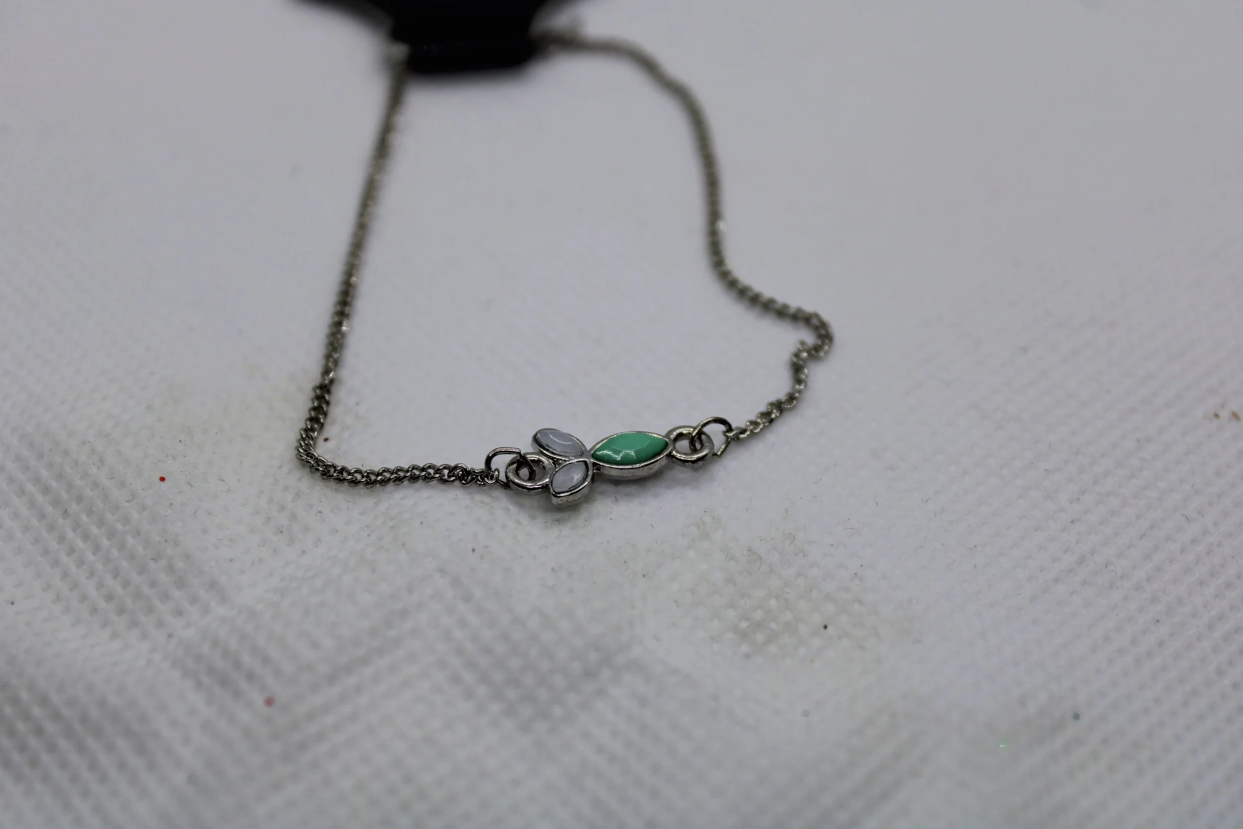 Chain Bracelet with Green & White Charm
