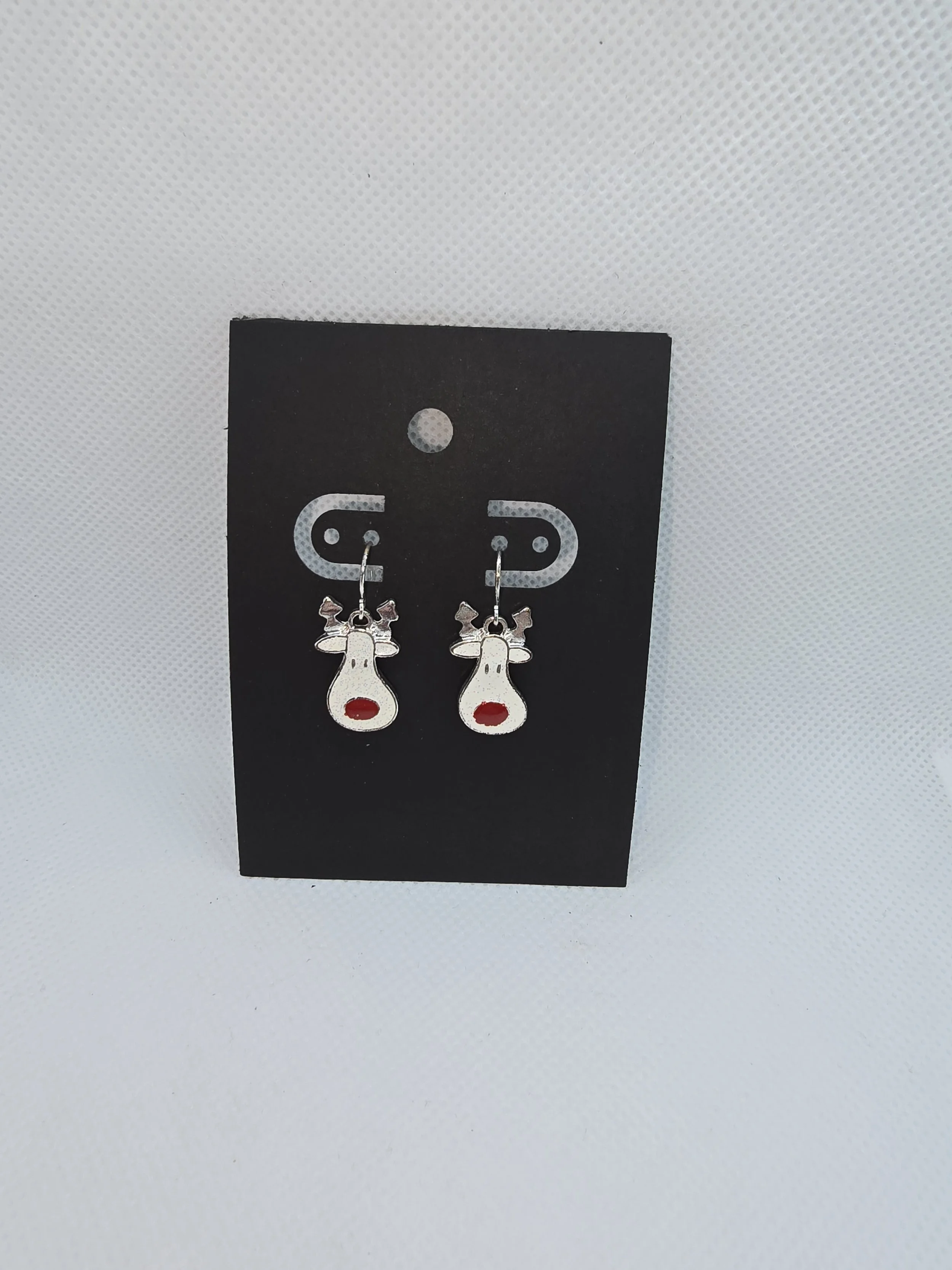 White Reindeer with Red Nose Earring
