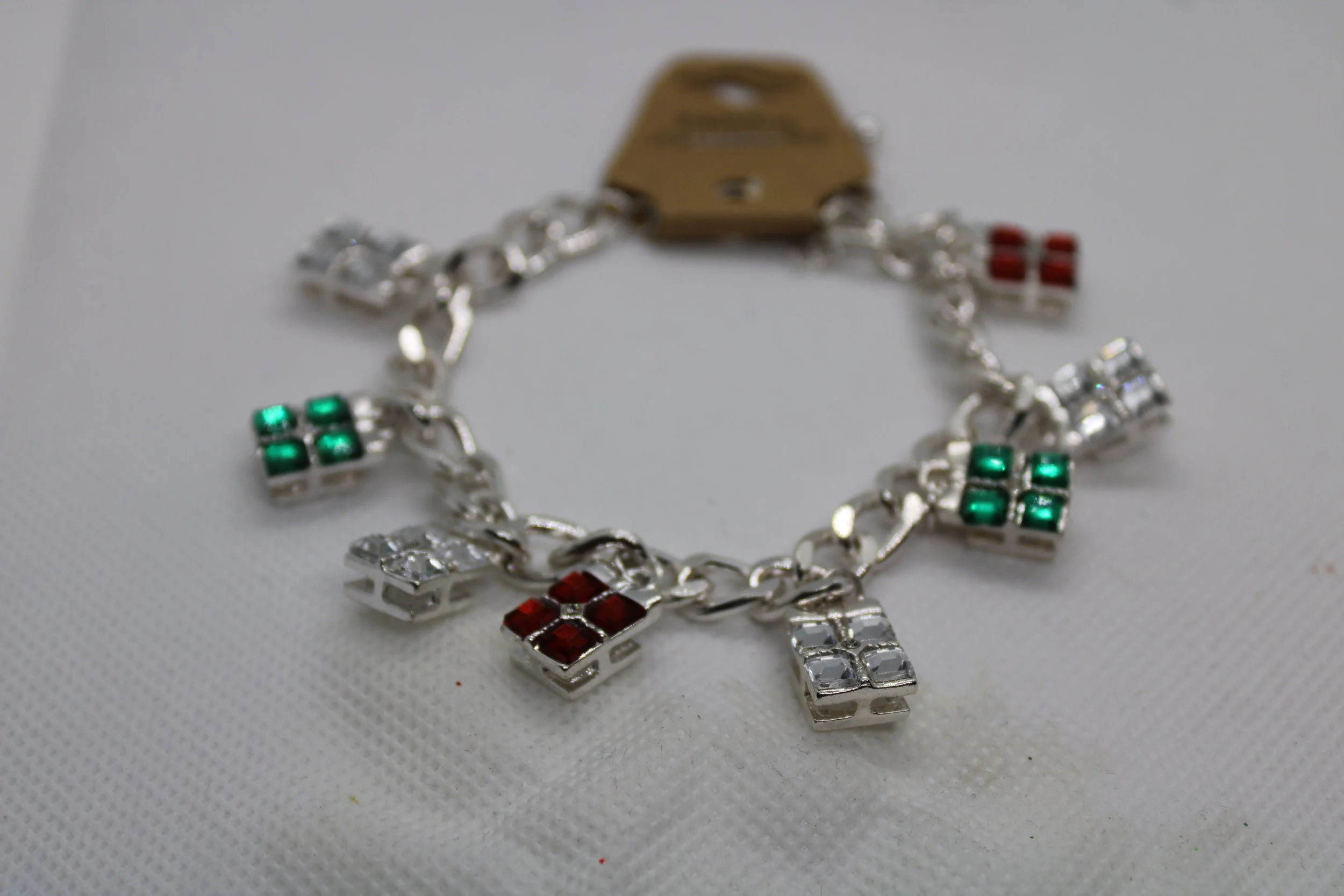 Red, Green, White & Silver Charm Bracelet
