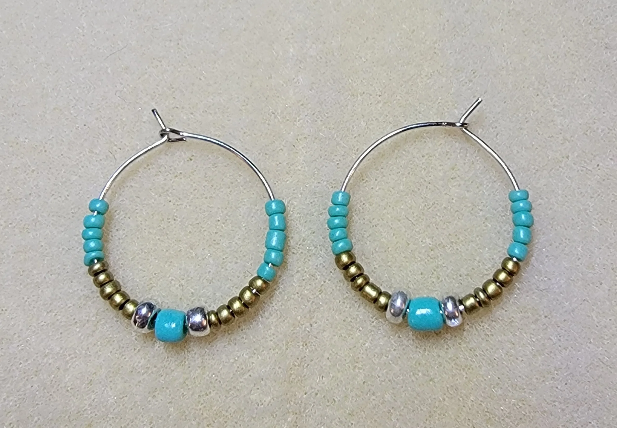 Gold, Silver & Turquoise Hoop Earrings