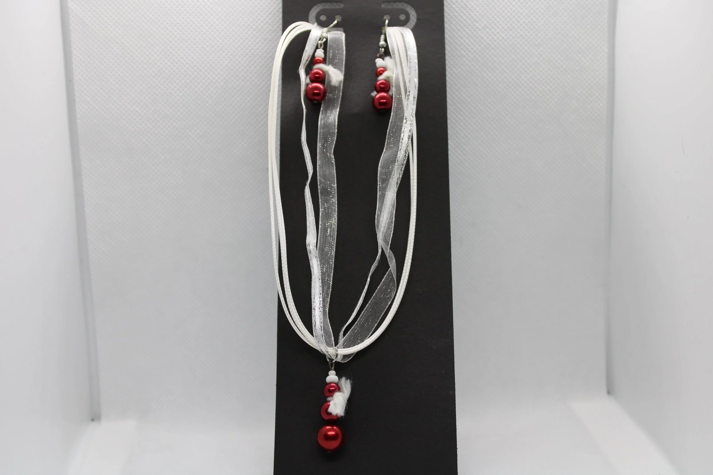 White & Red Snowman Necklace & Earrings Set
