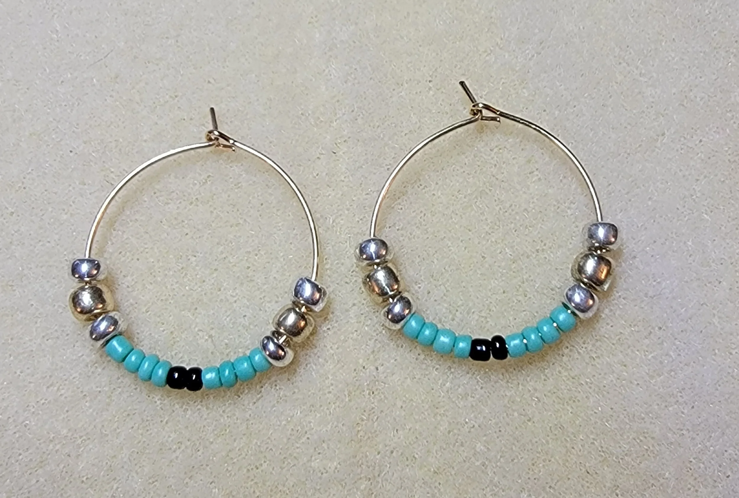 Gold & Turquoise with Black Accent Hoop Earrings