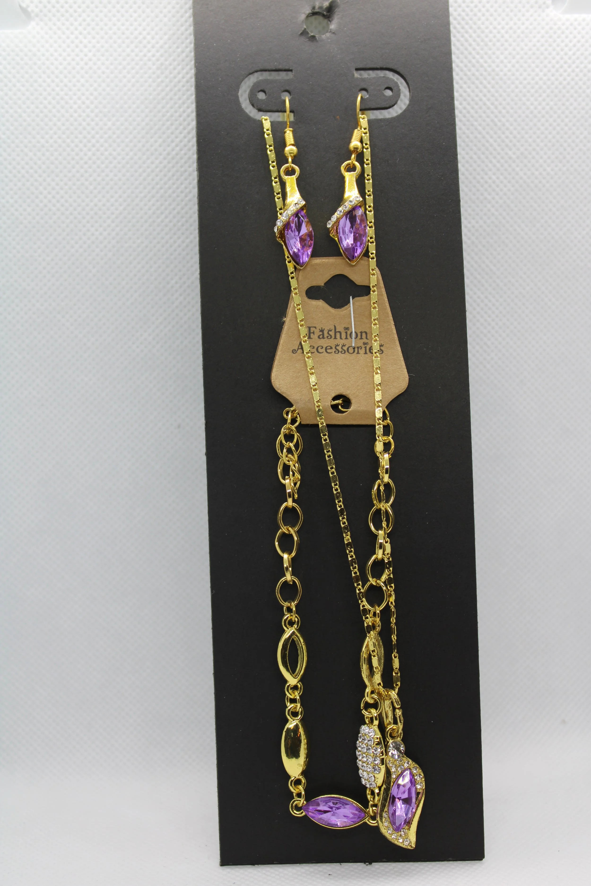 Purple & Gold Necklace, Earring, & Bracelet Set