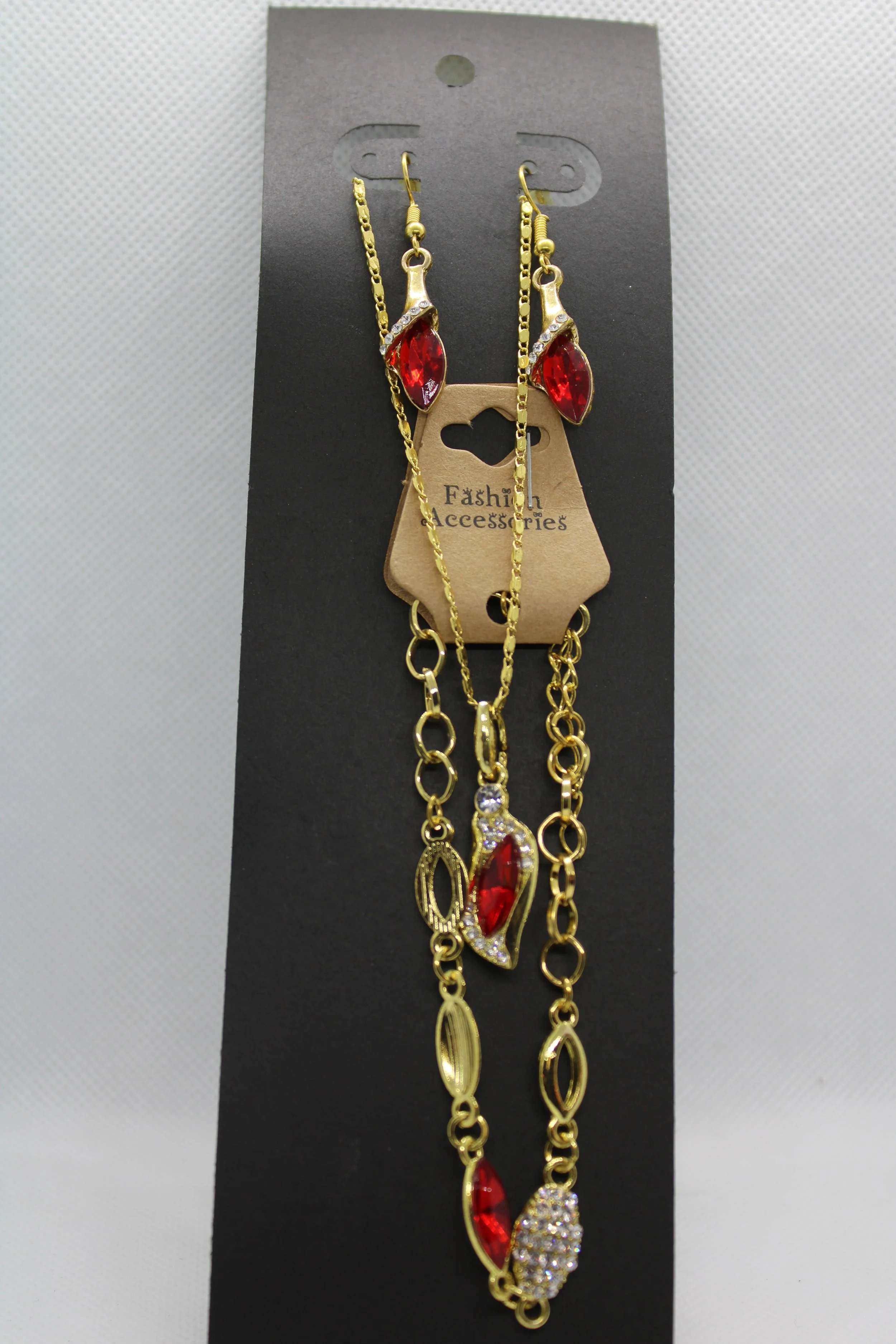 Red & Gold Necklace, Earring, & Bracelet Set
