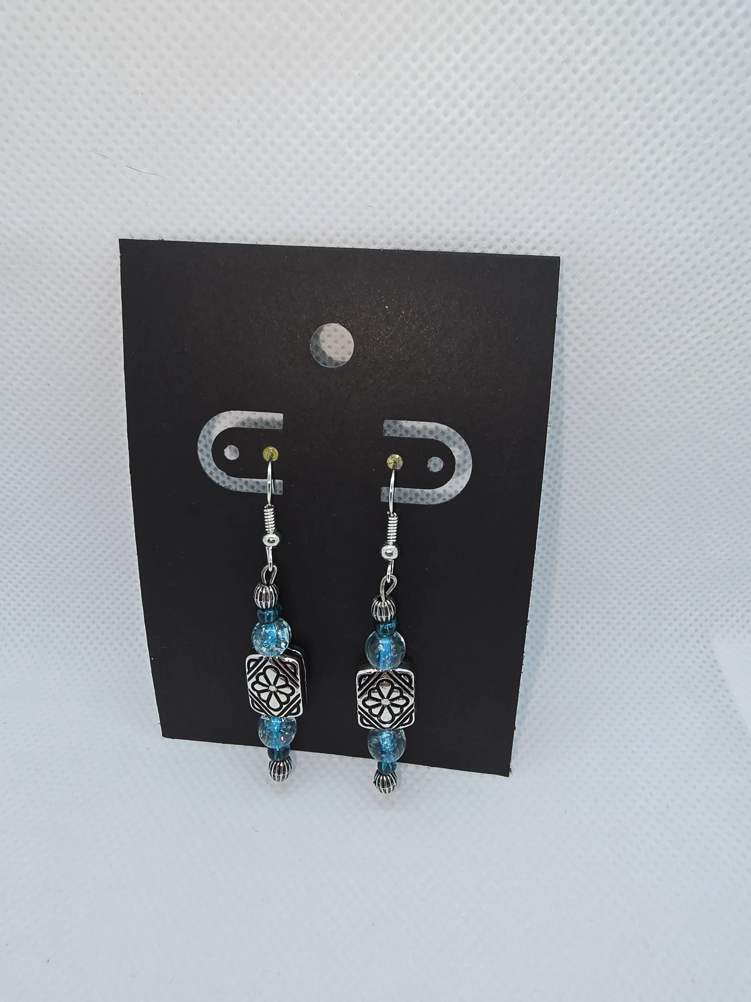 Blue and Silver Square Earrings