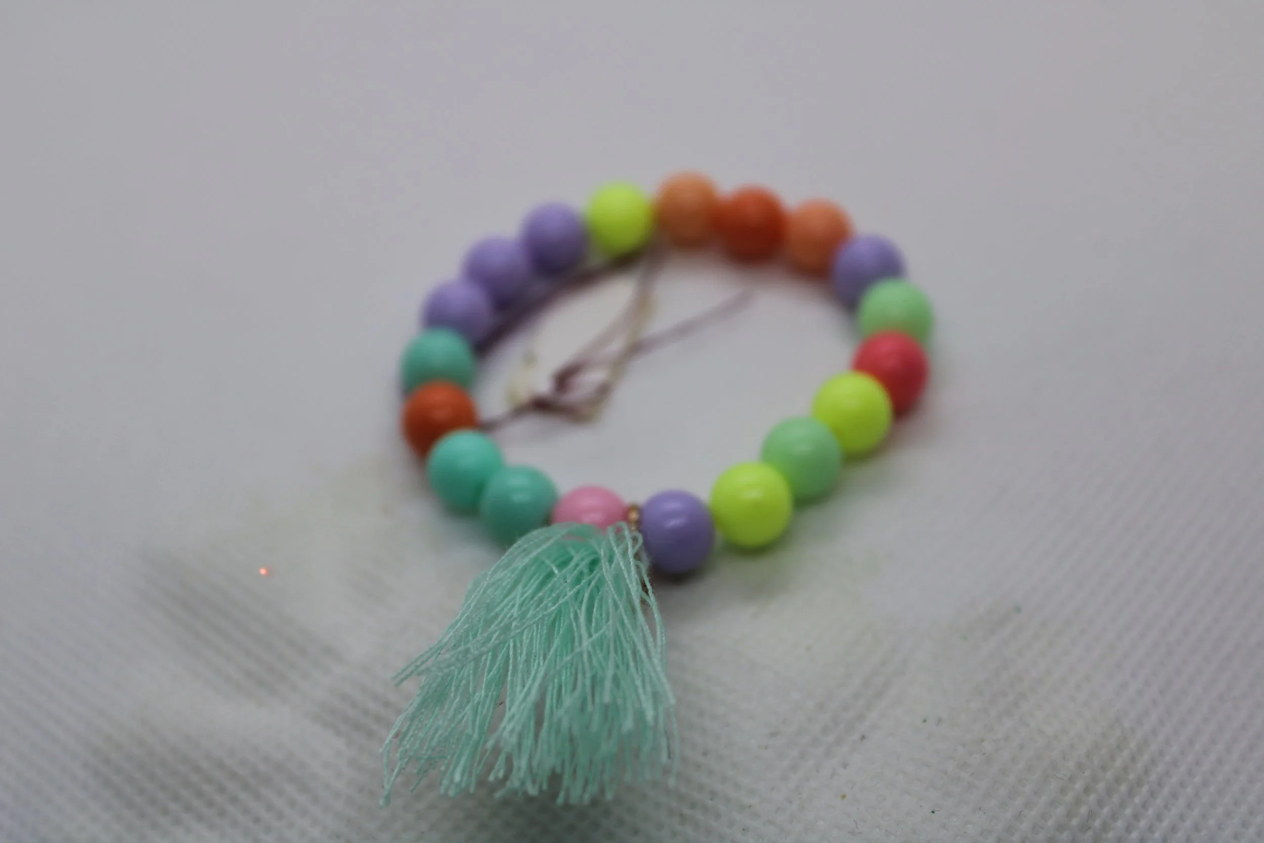 Children's Multicolor Beaded Bracelet with Teal Tassel