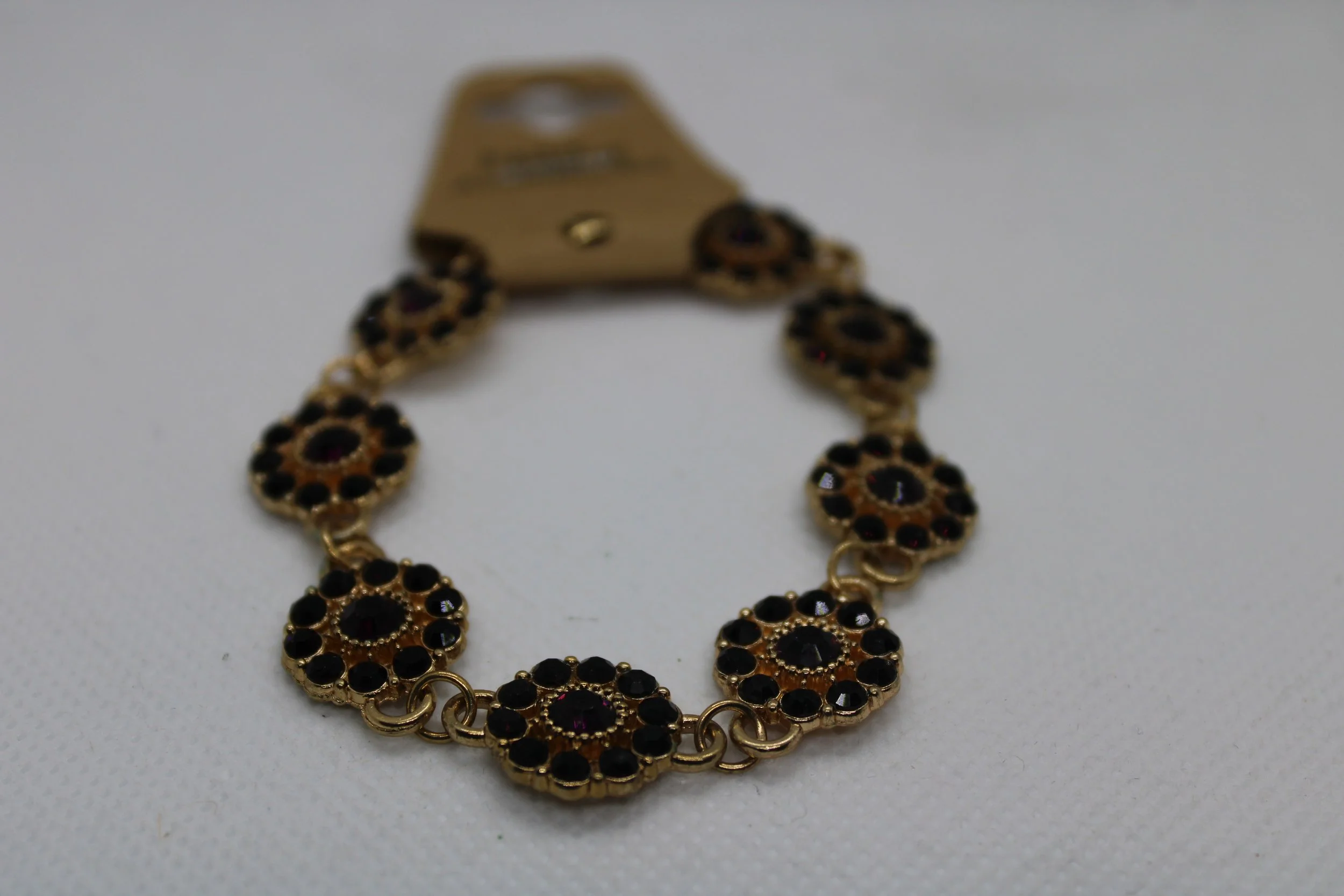 Gold & Dark Purple Flower Chain Bracelet
