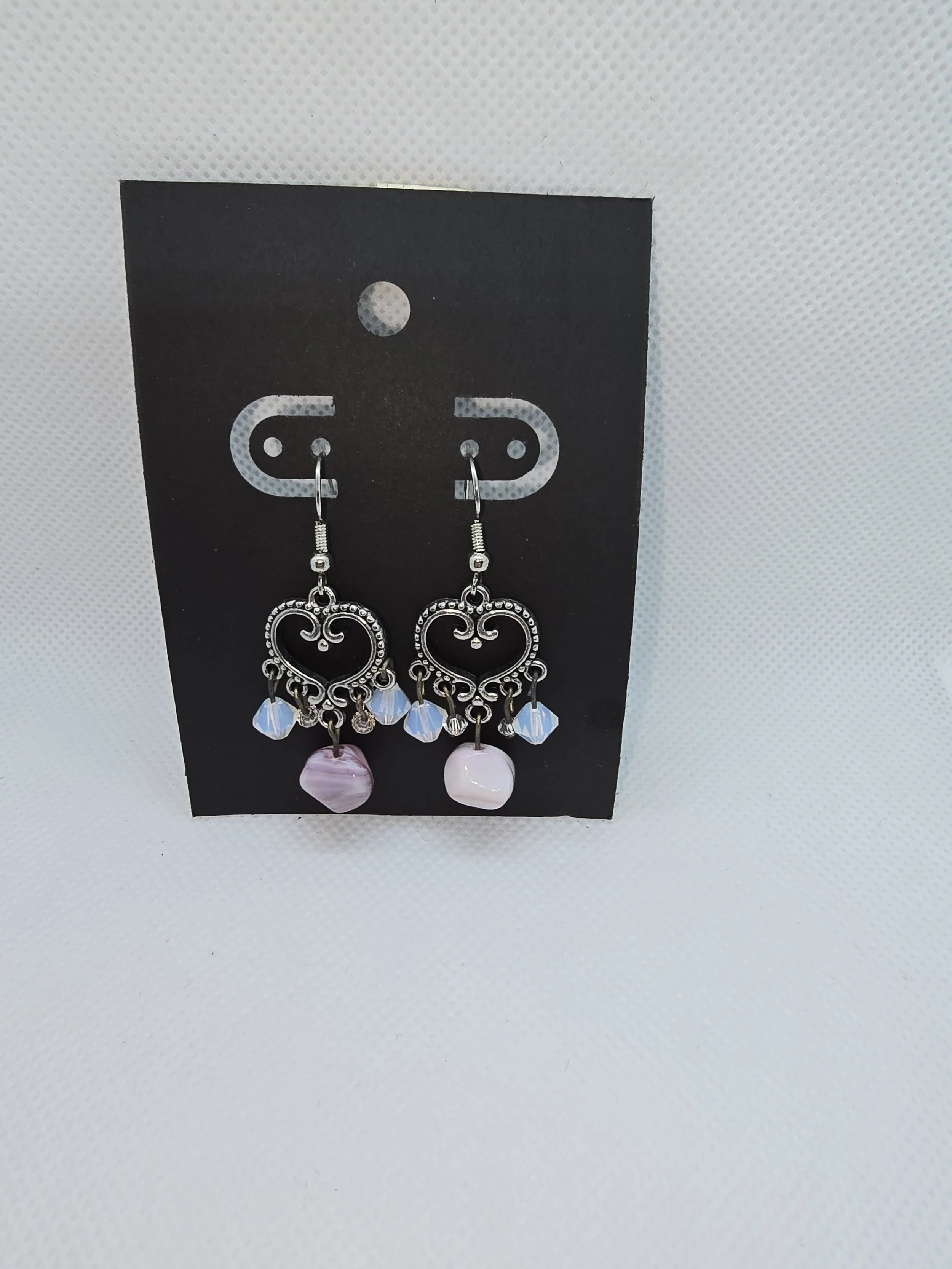 Silver Heart with Pink Stone Earrings