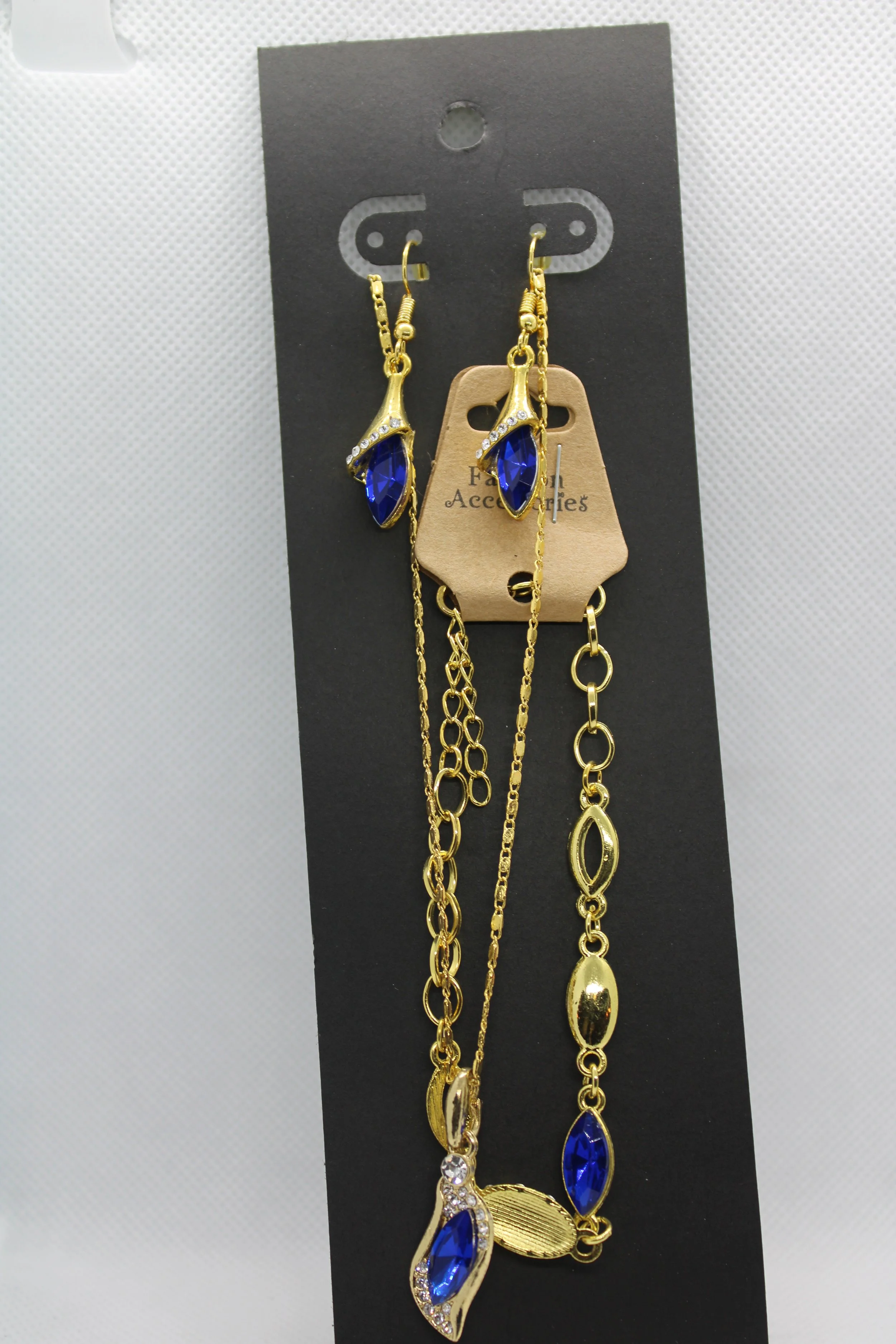 Blue & Gold Necklace, Earring, & Bracelet Set