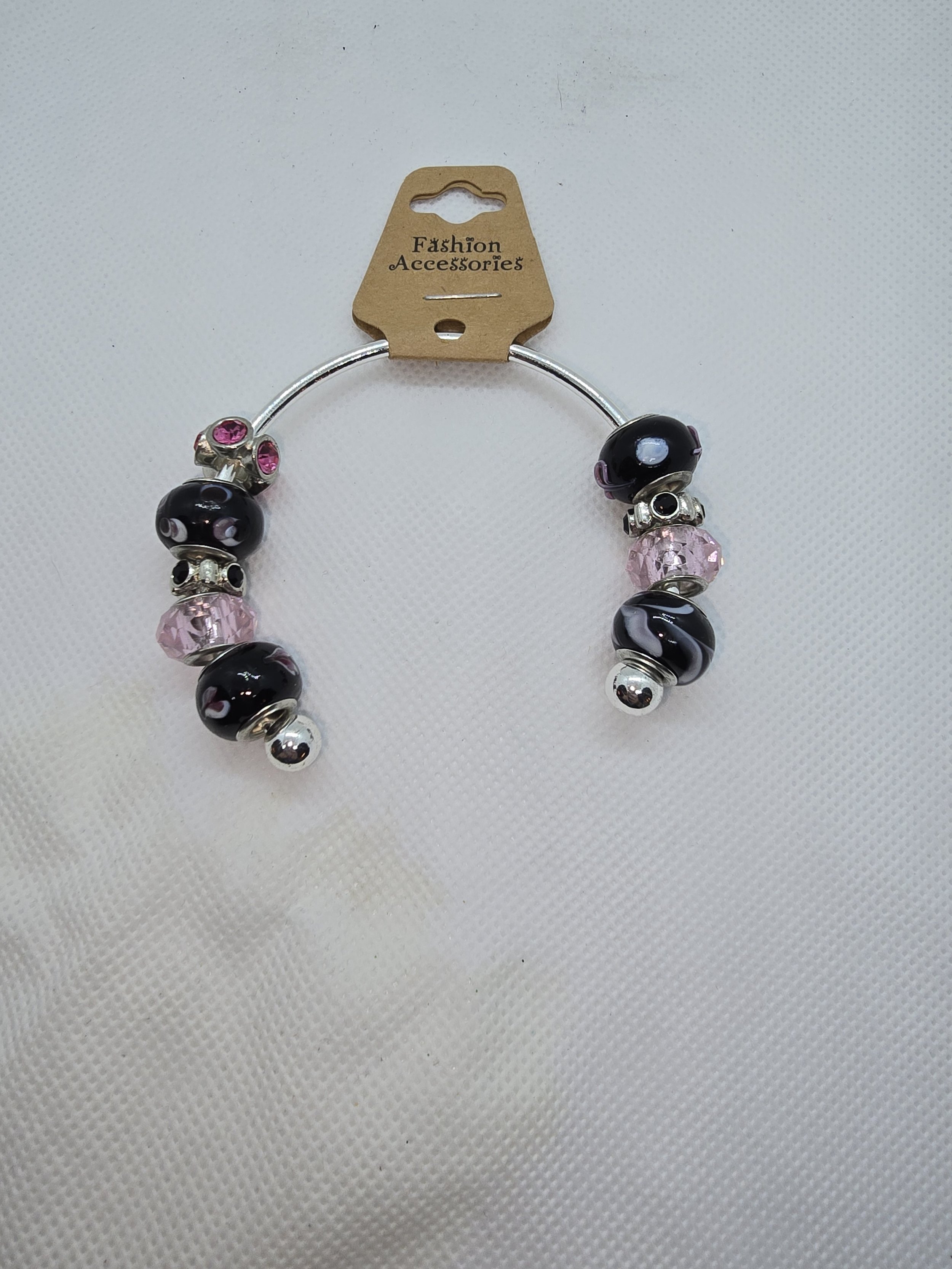 Black & Pink Beaded Bangle