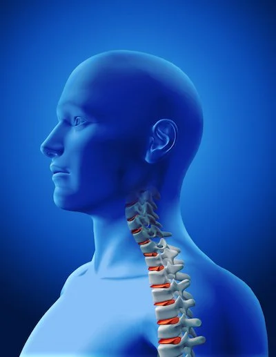 image of a human face with the spine highlighted to represent spinal cord injury