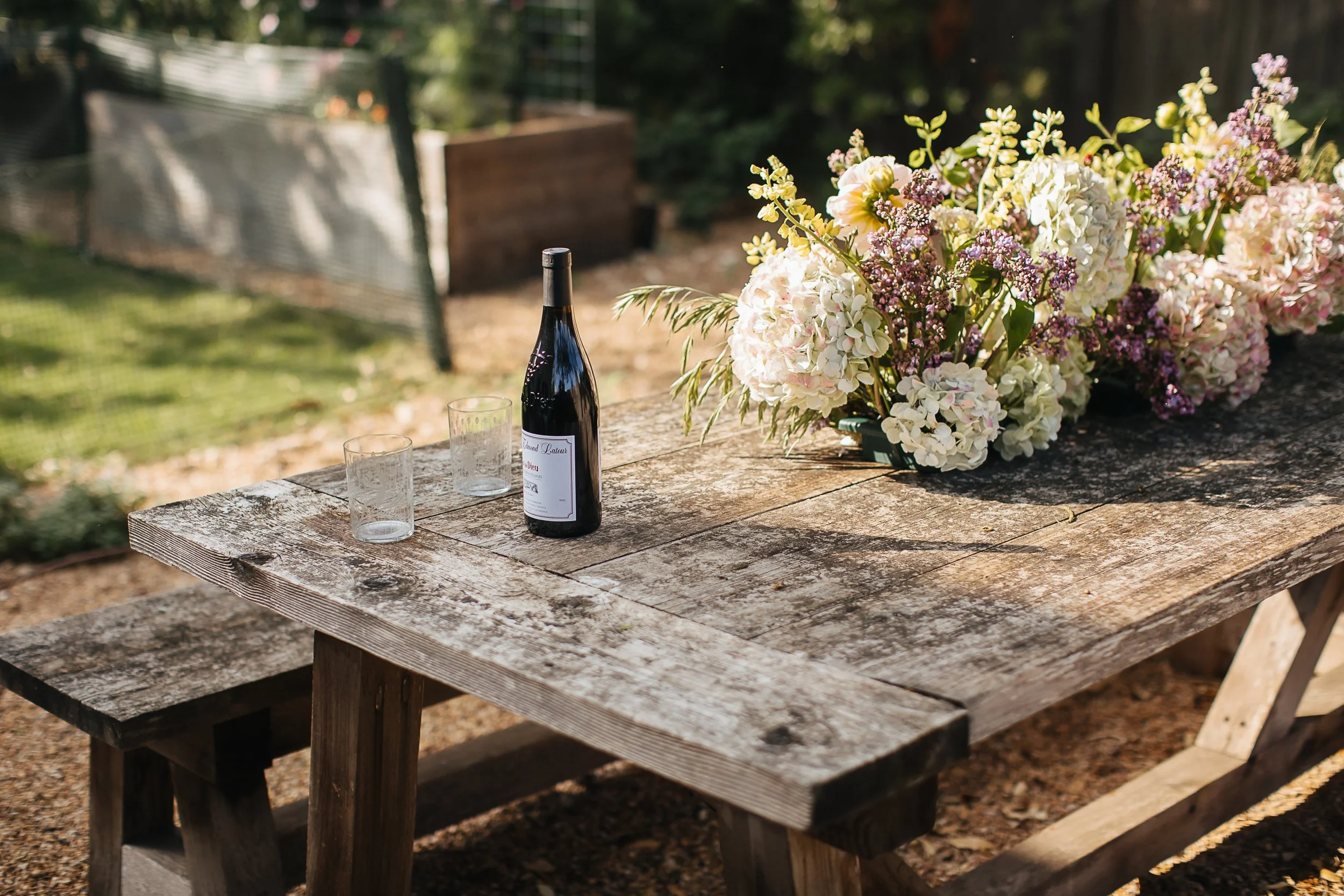 Tabletop florals for backyard party, wedding, or elopement