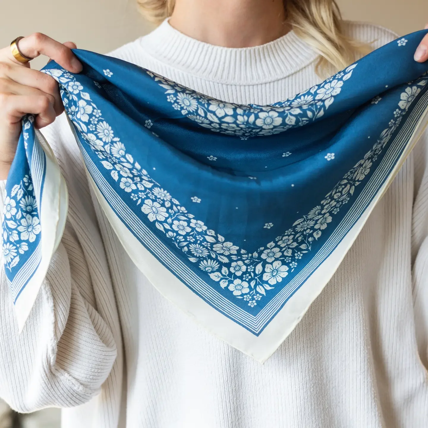 Santorini Floral Silk Scarf