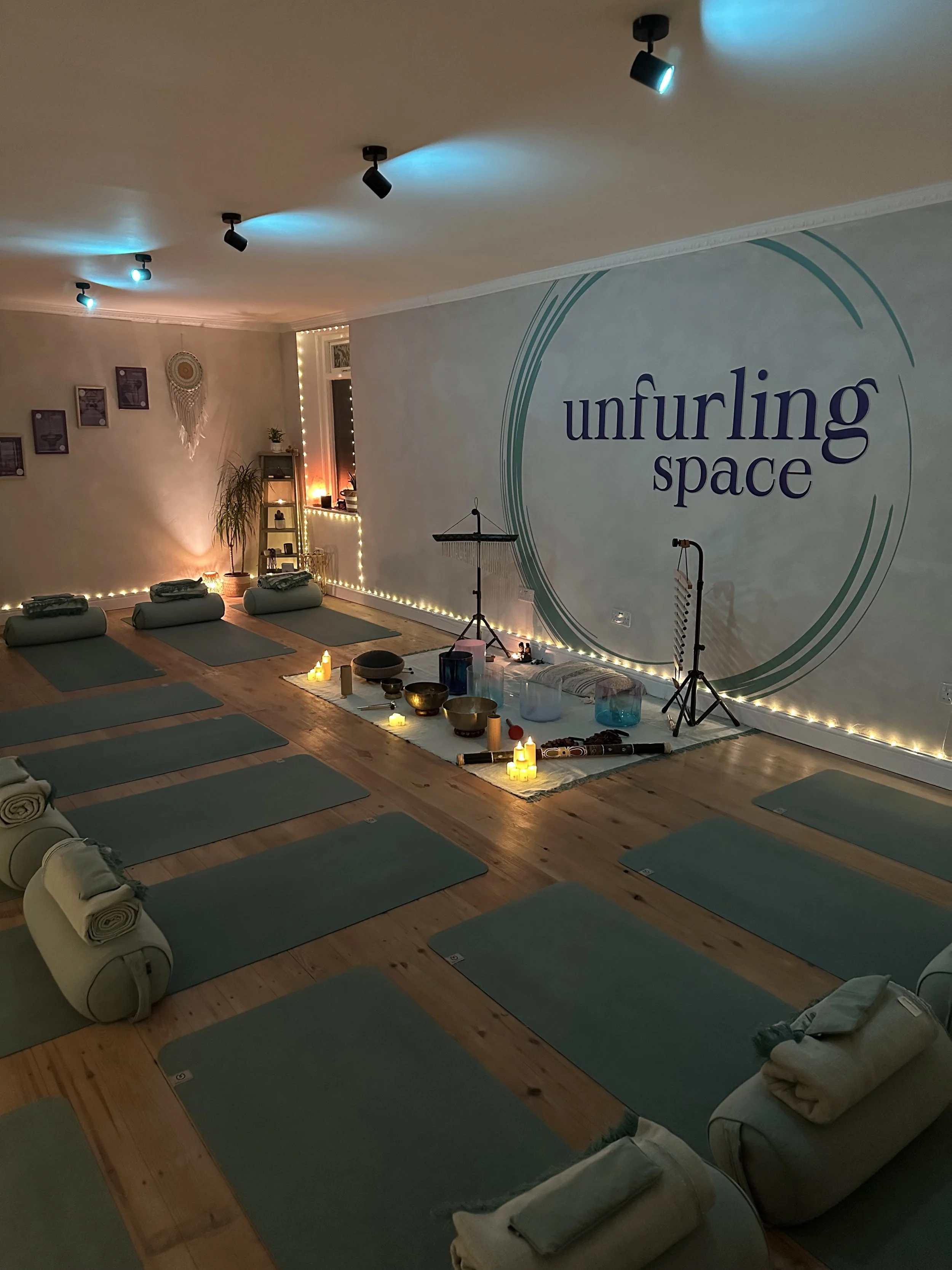 yoga studio set up for sound bath