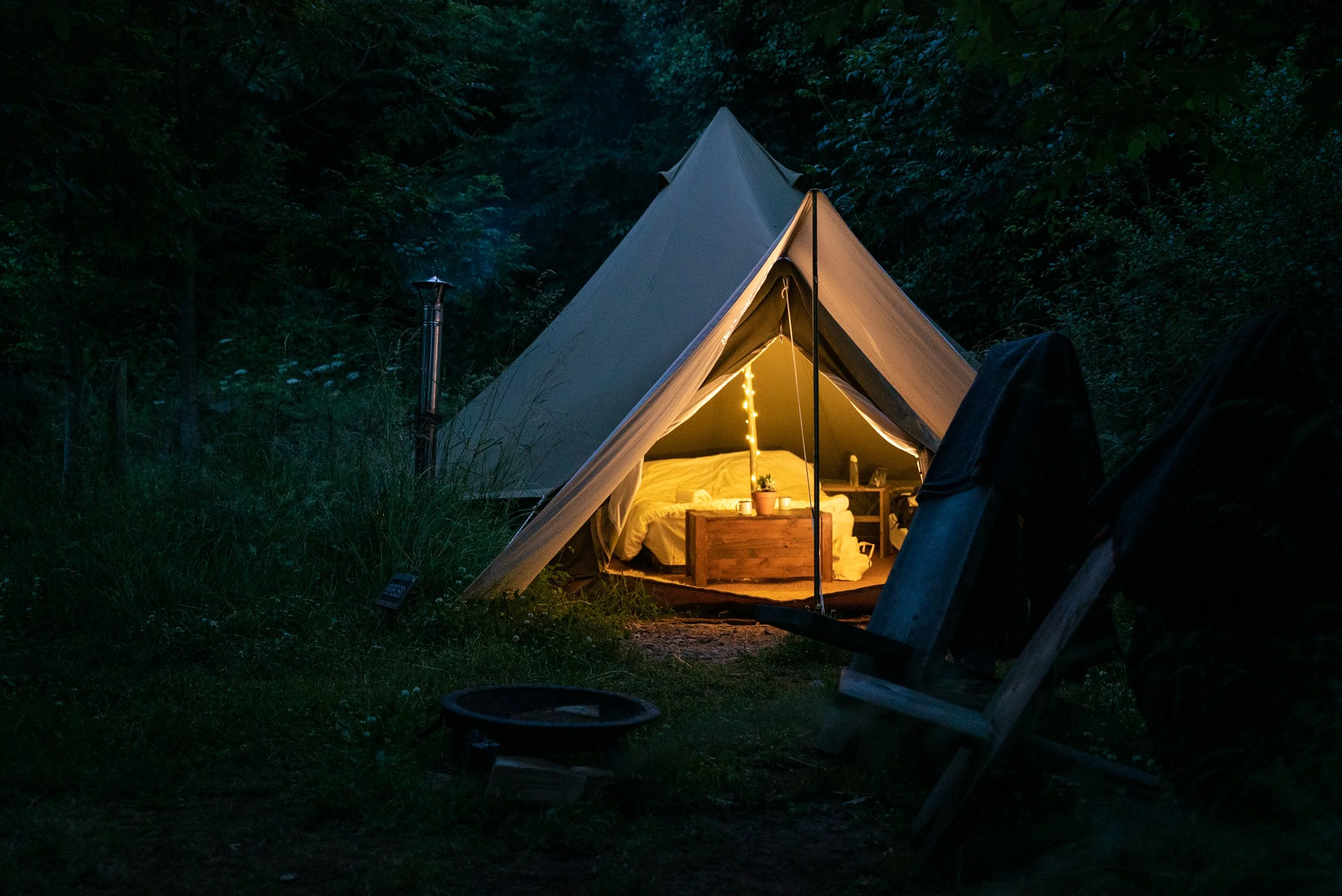 Image of Bell Tent and interior bed.