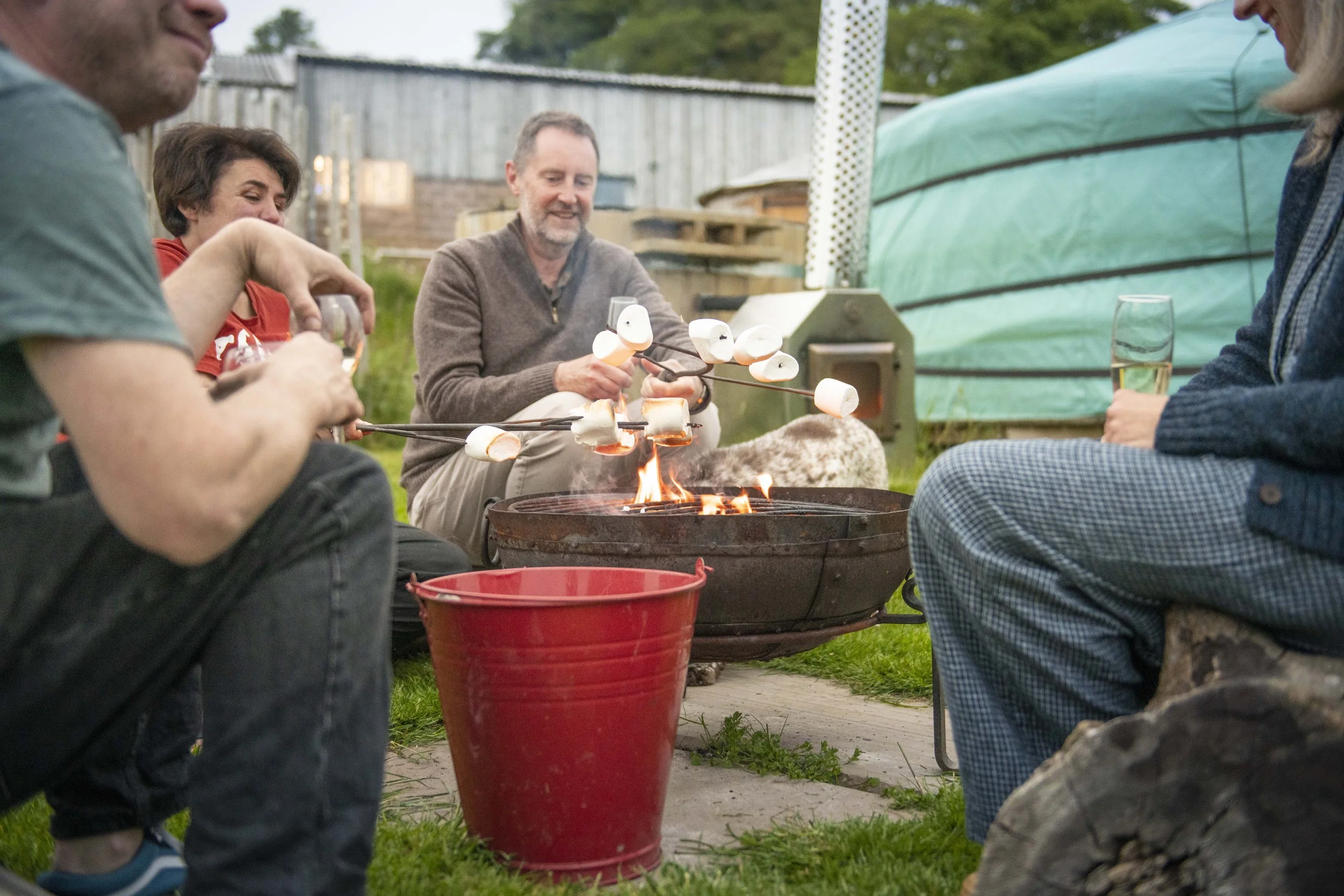 smores outside yurts