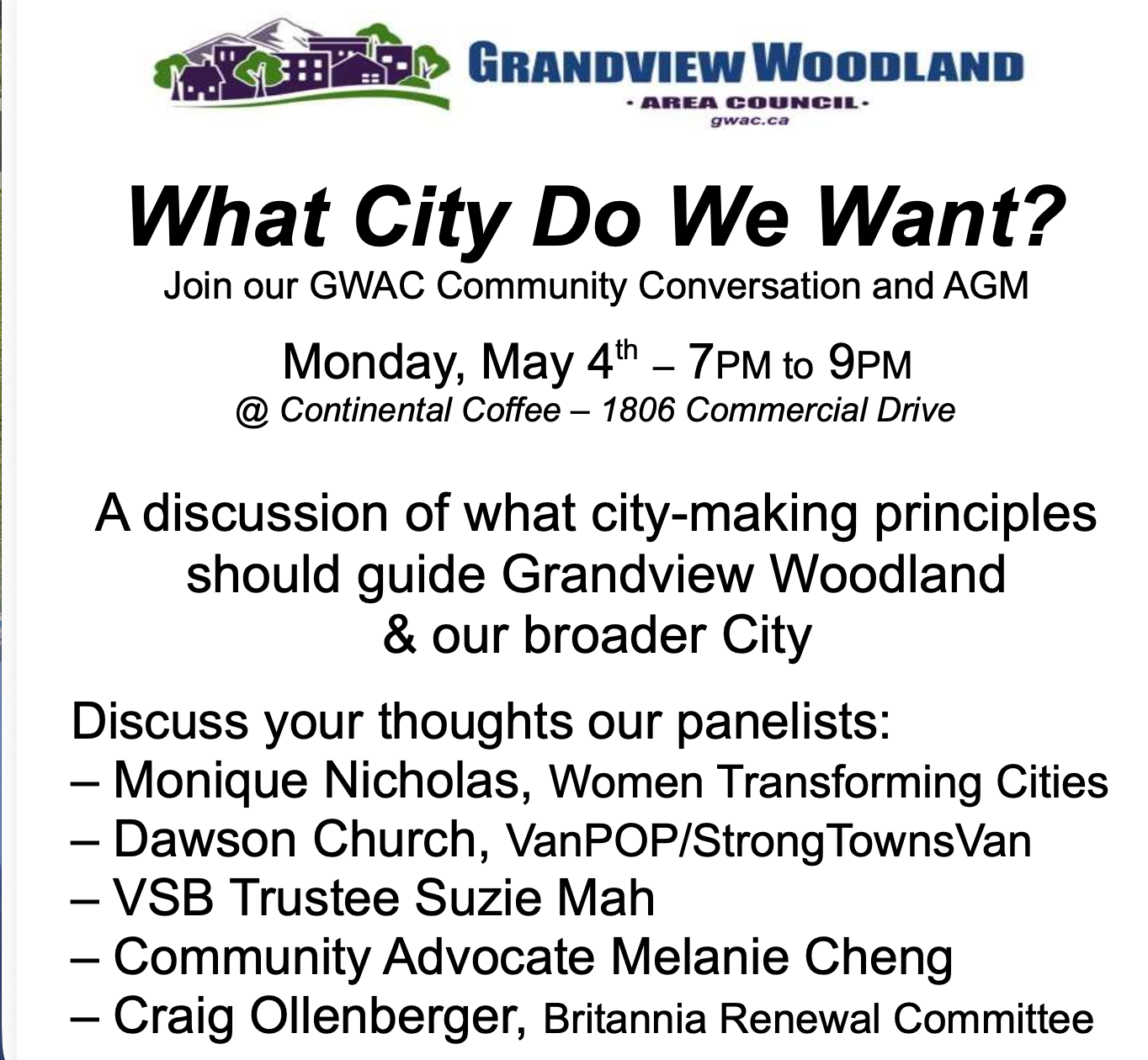 WTC speaks at Grandview Woodland Area Council’s AGM on the municipal election