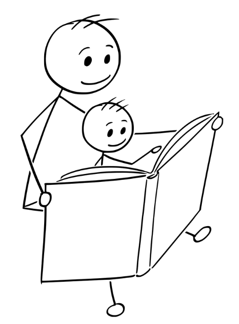 Parent reading to neurodiverse son.