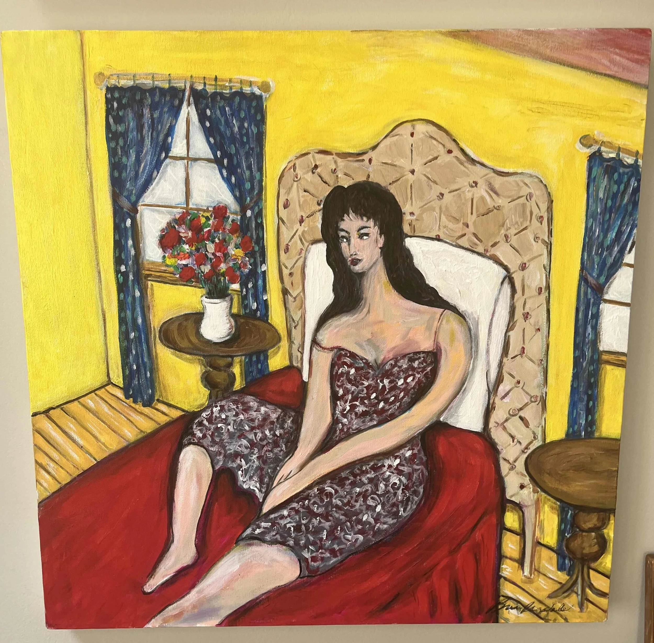 Waiting (2017)

Acrylic on Canvas, 24 x 24 inches

An evocative, intimate figurative composition that examines the quiet, heavy tension of anticipation, solitude, and internal reflection. Seated at the center of a compressed, vibrant room, a solitary