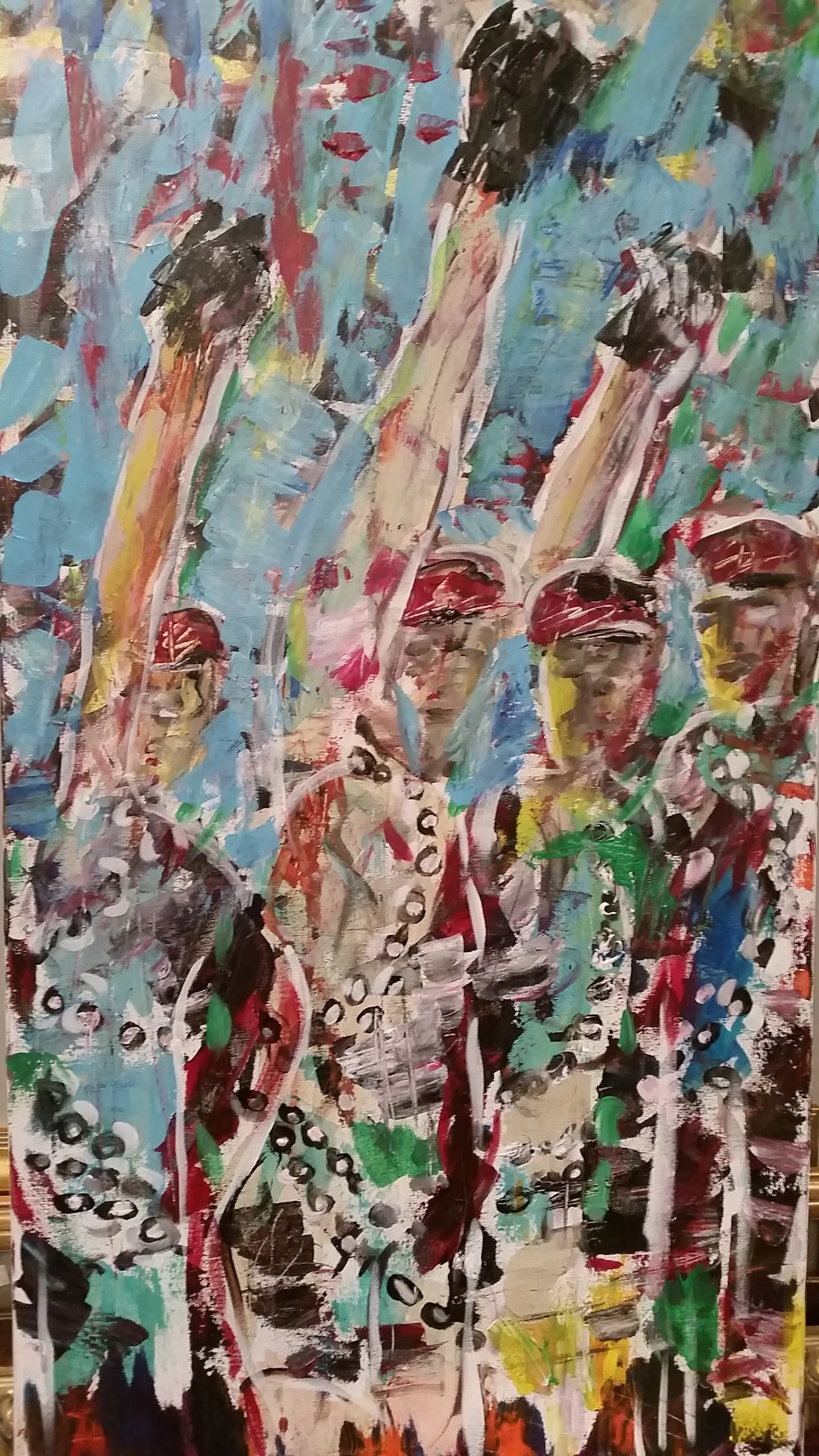 Held the Line (2015)

Acrylic on Canvas, 48 x 20 inches

A commanding, vertically panoramic masterwork that captures the raw power of collective human presence, boundary-holding, and shared purpose. A row of expressionistically rendered figures stand