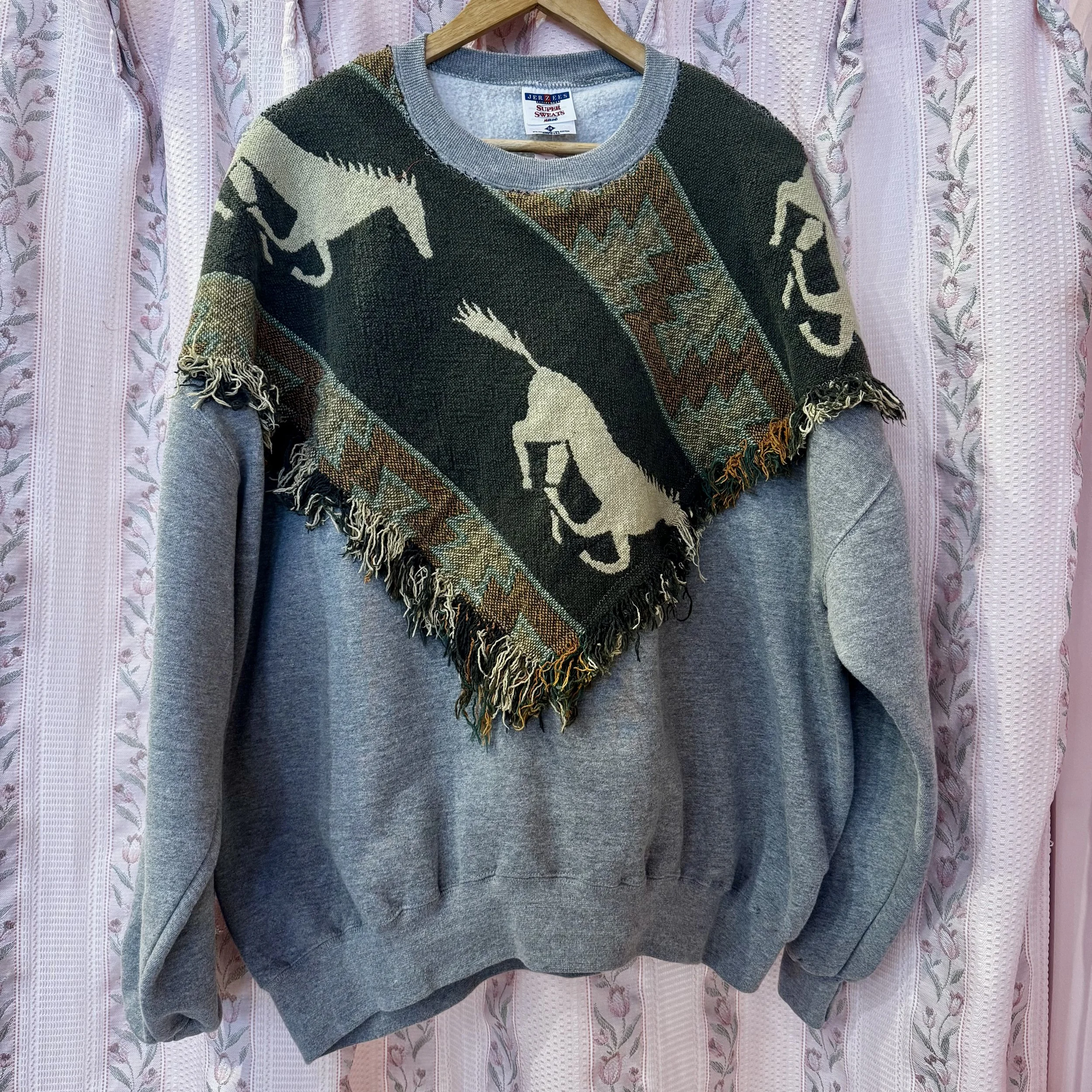 Horses Fringe Quilt Sweatshirt