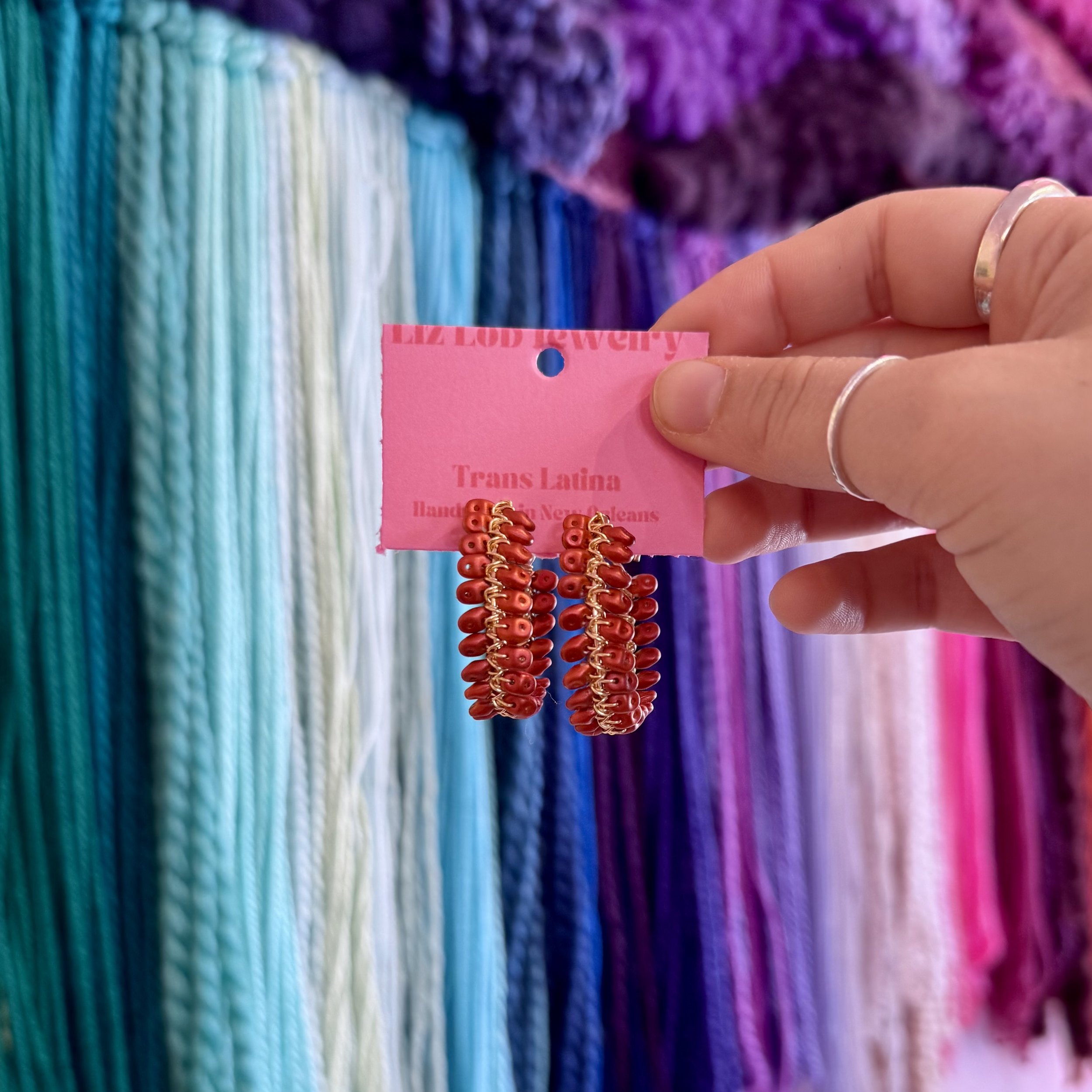 Red Beaded Oval Hoops