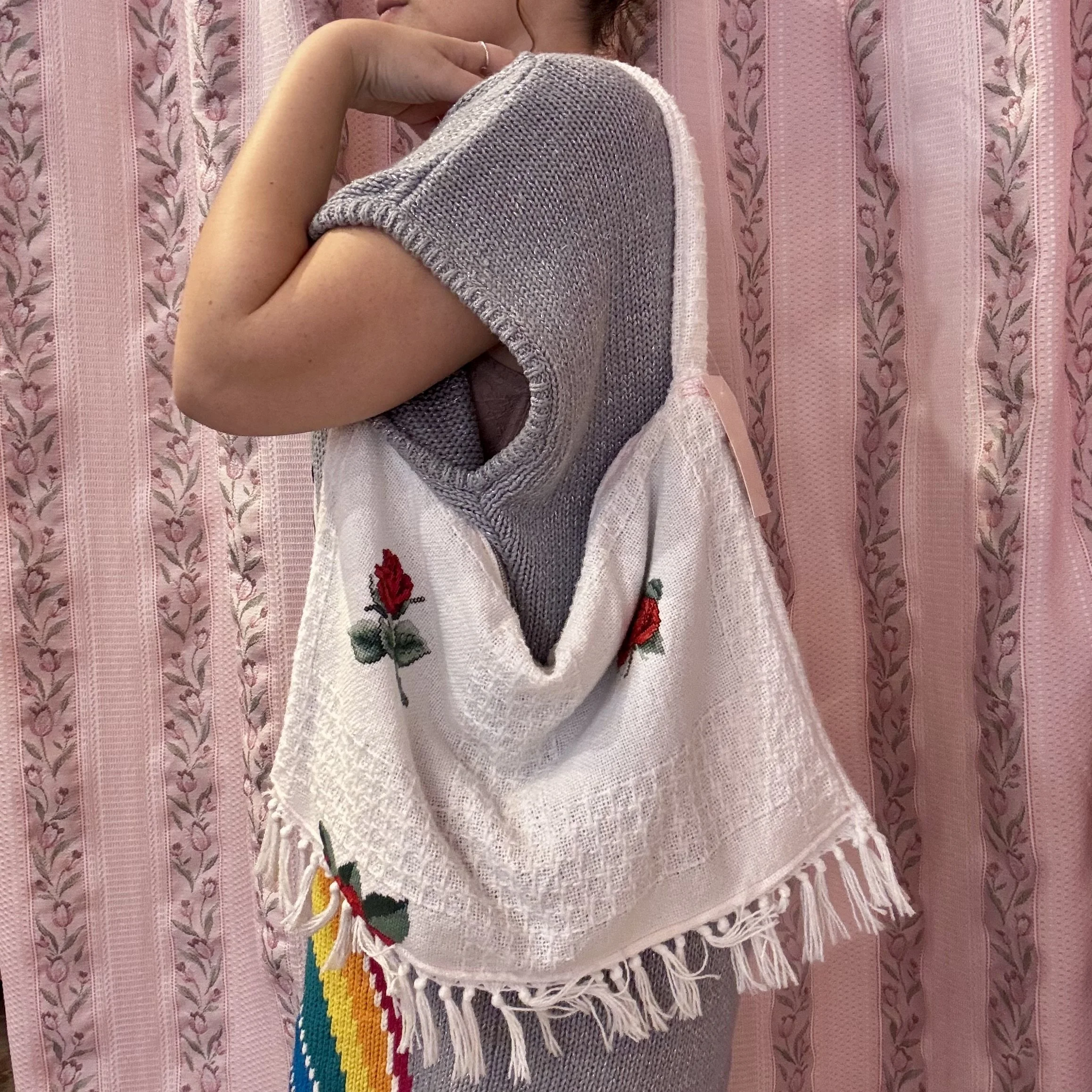 White Rose Fringe Bag