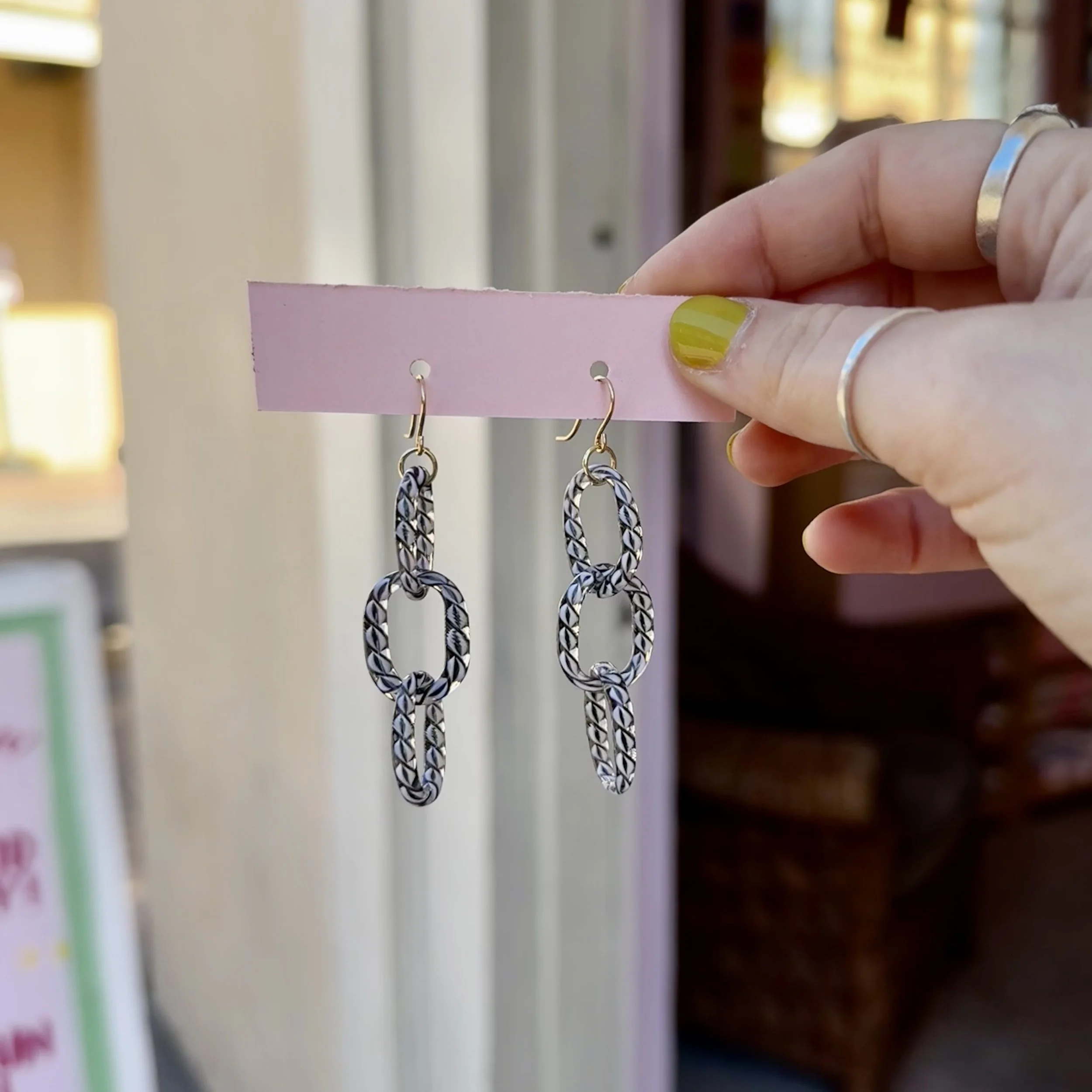 Black & White Chain Glass Earrings