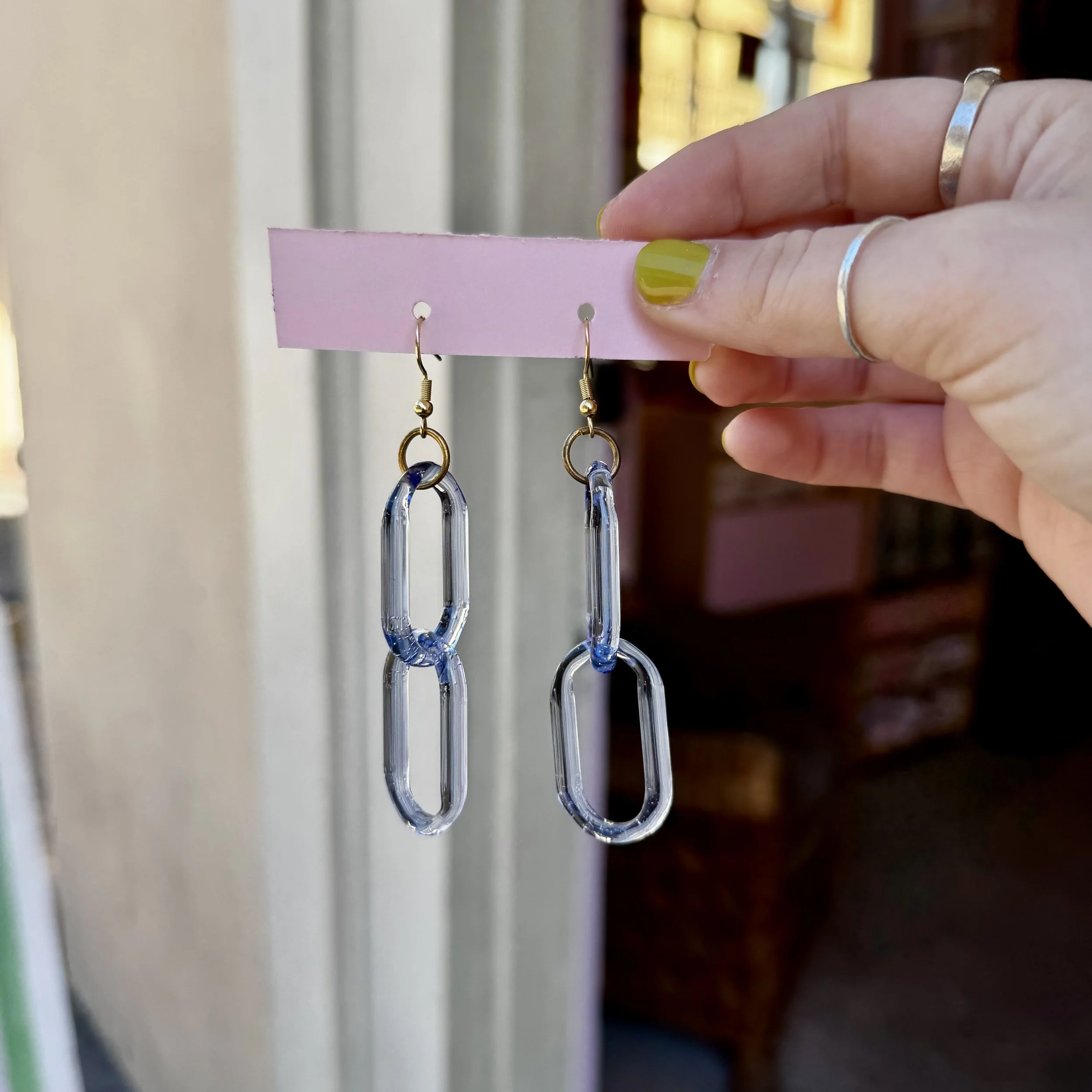 Light Blue Chain Glass Earrings