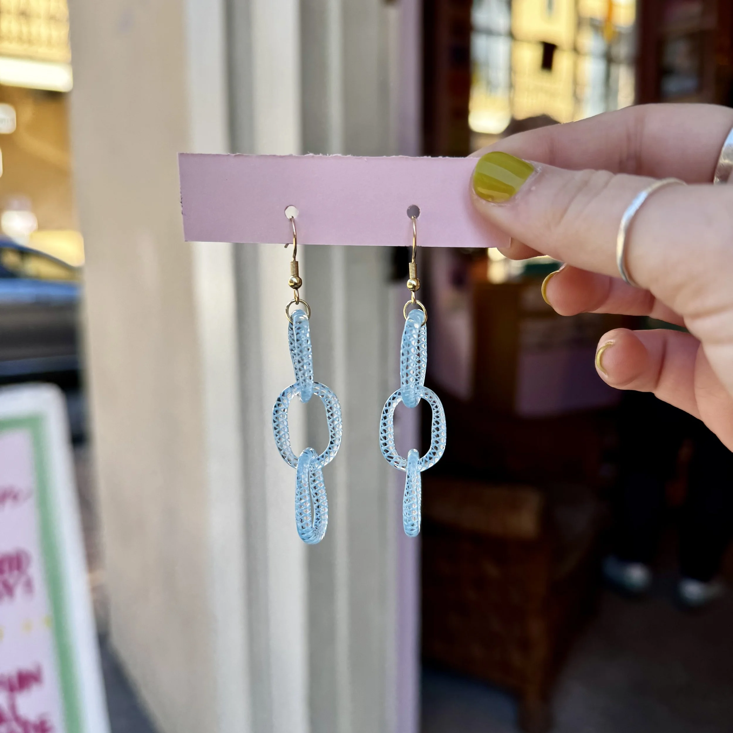 Turquoise Chain Glass Earrings