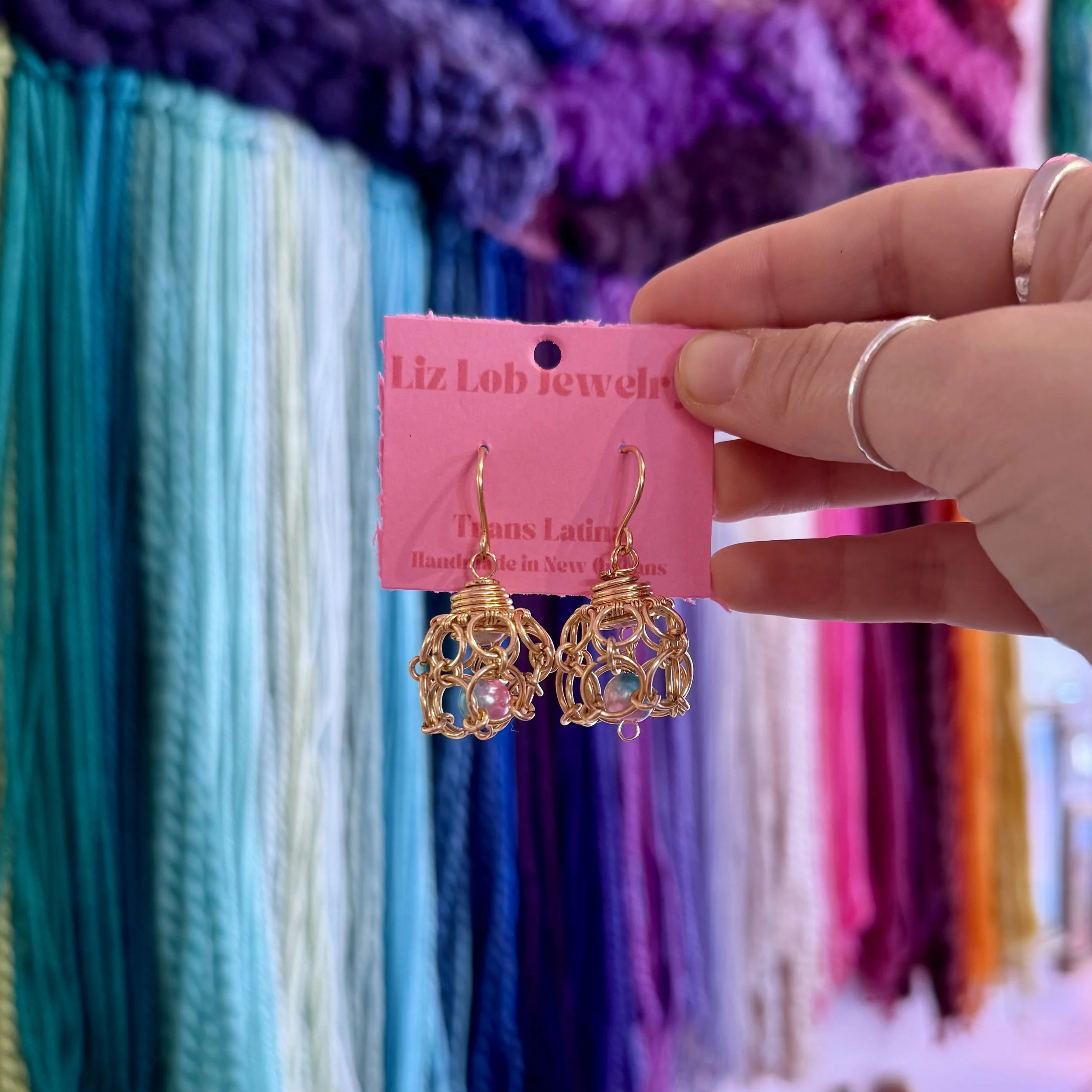 Gold Cage Dangles with Bead