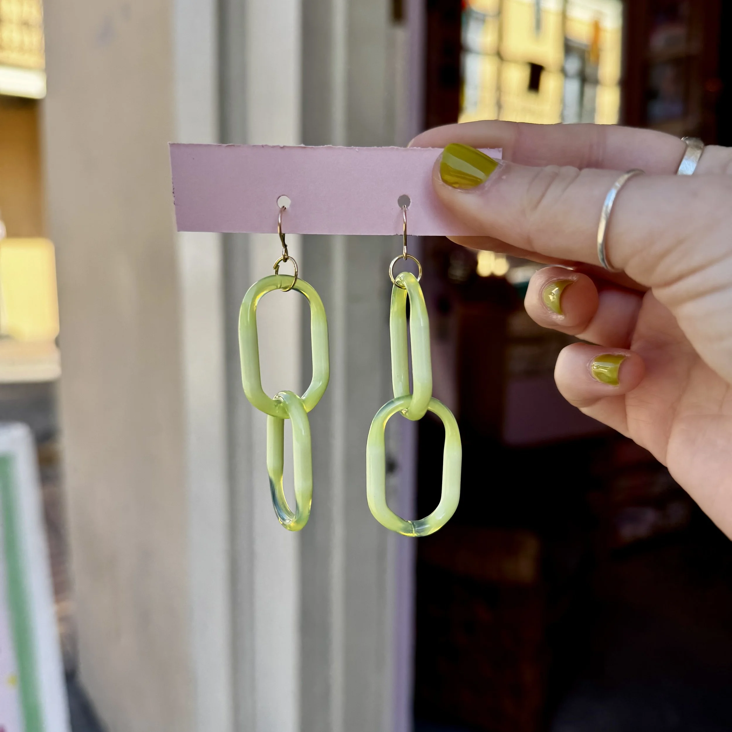 Green Chain Glass Earrings