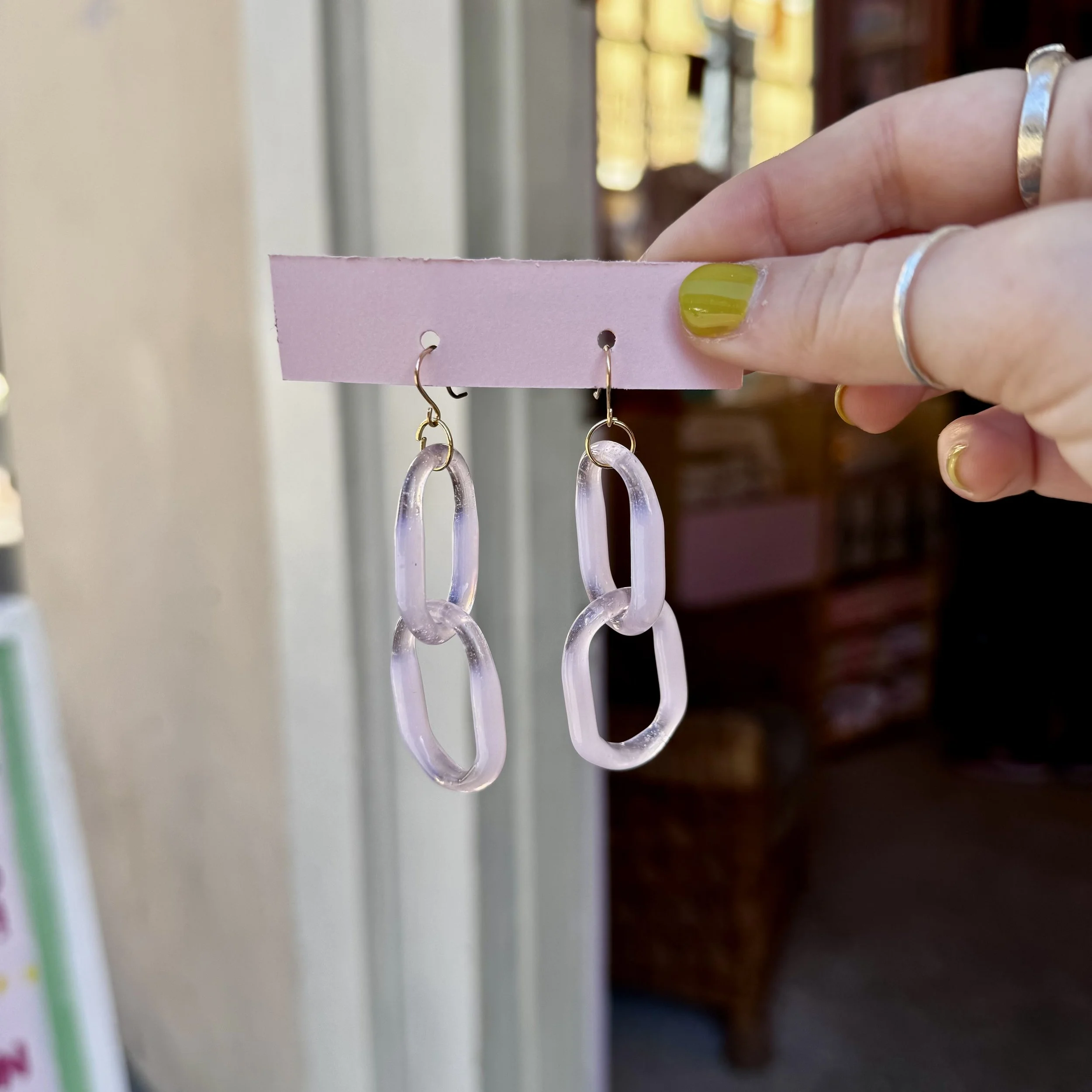 Pink Chain Glass Earrings