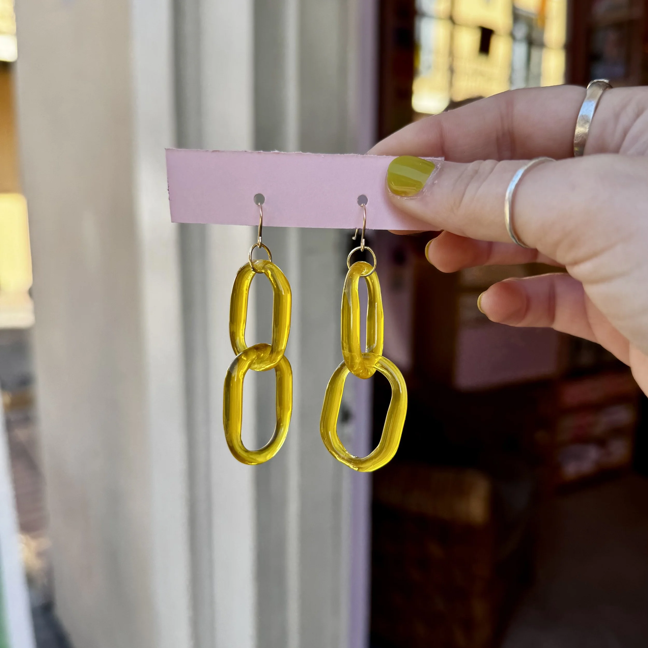 Yellow Chain Glass Earrings