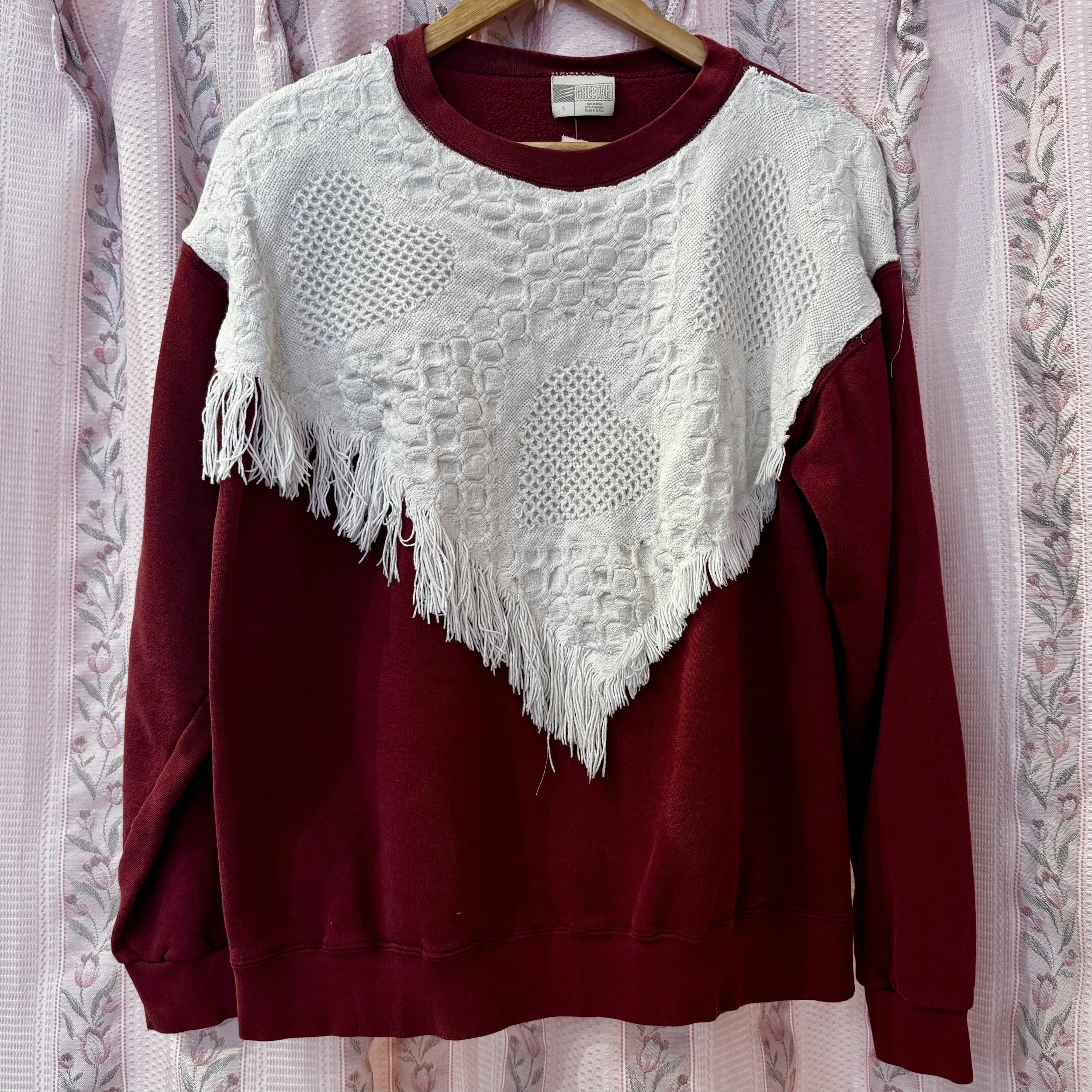 Maroon Fringe Quilt Sweatshirt