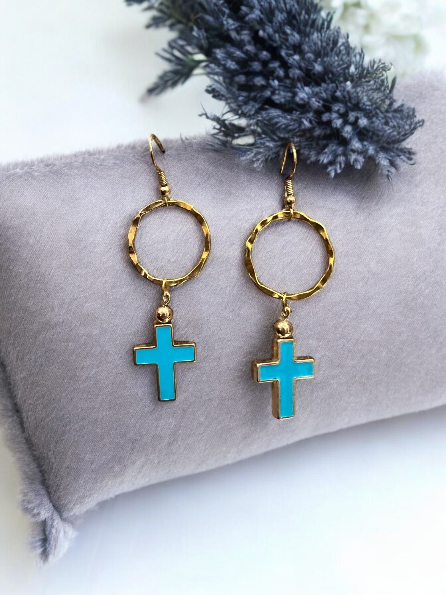 Gold and Turquoise-colored cross Dangle Earrings 2-Photoroom.jpg