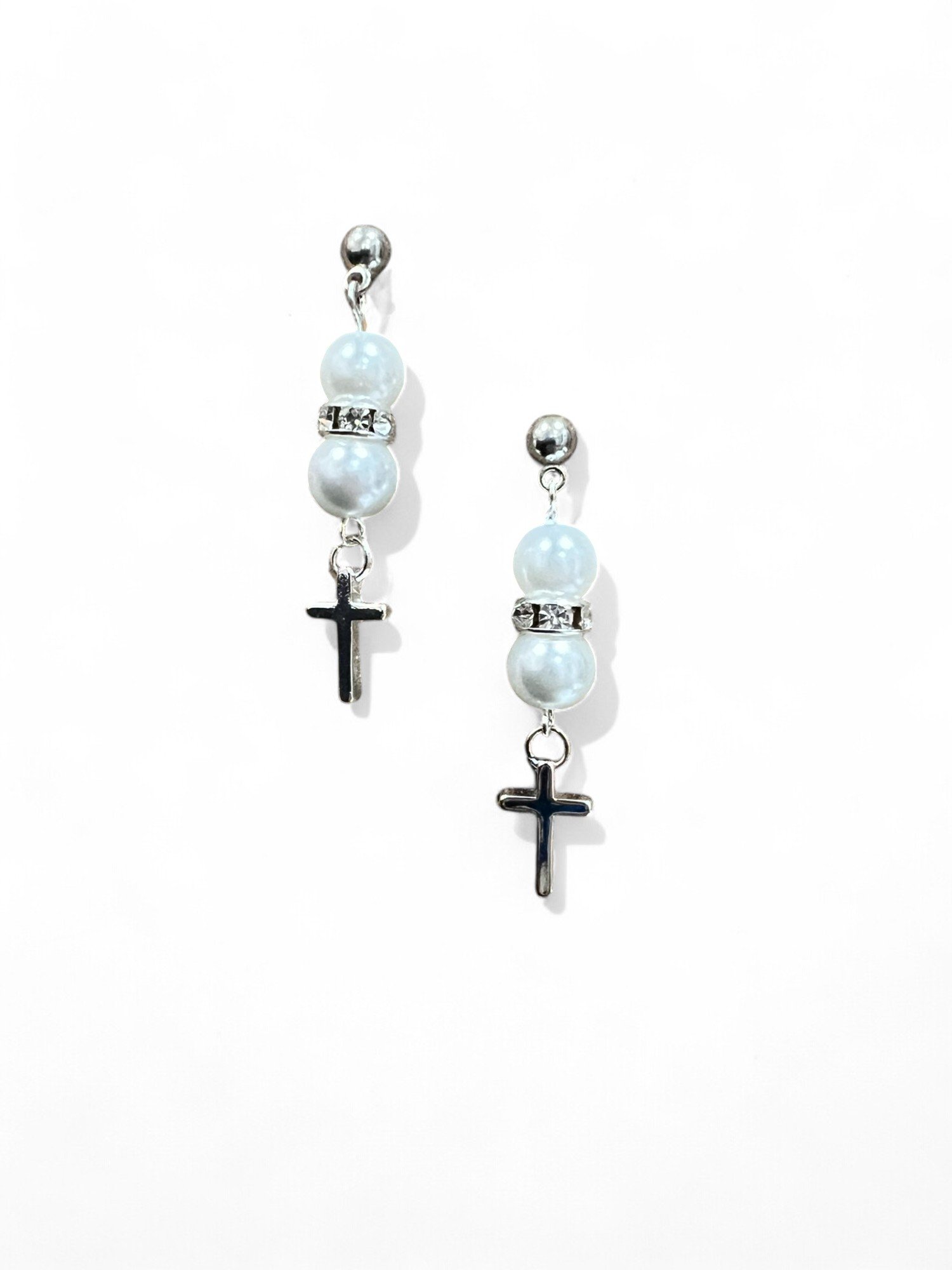 White Glass Pearl and Cross Dangle Earrings 3-Photoroom.jpg