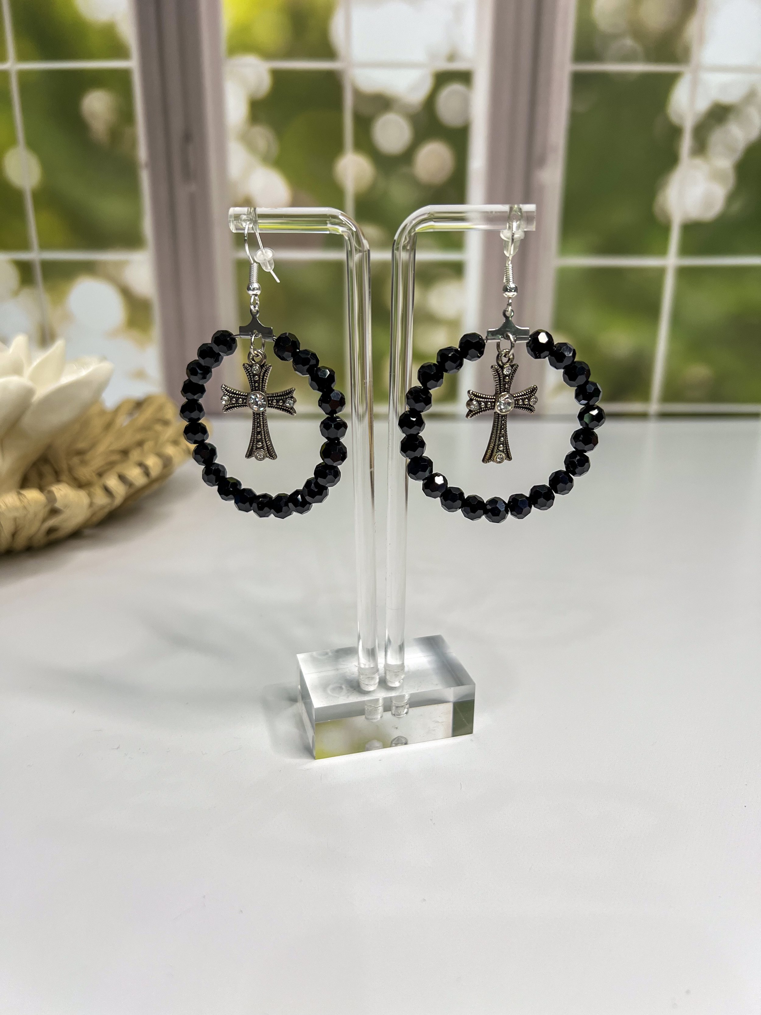 Black bead and cross earrings 1.jpg