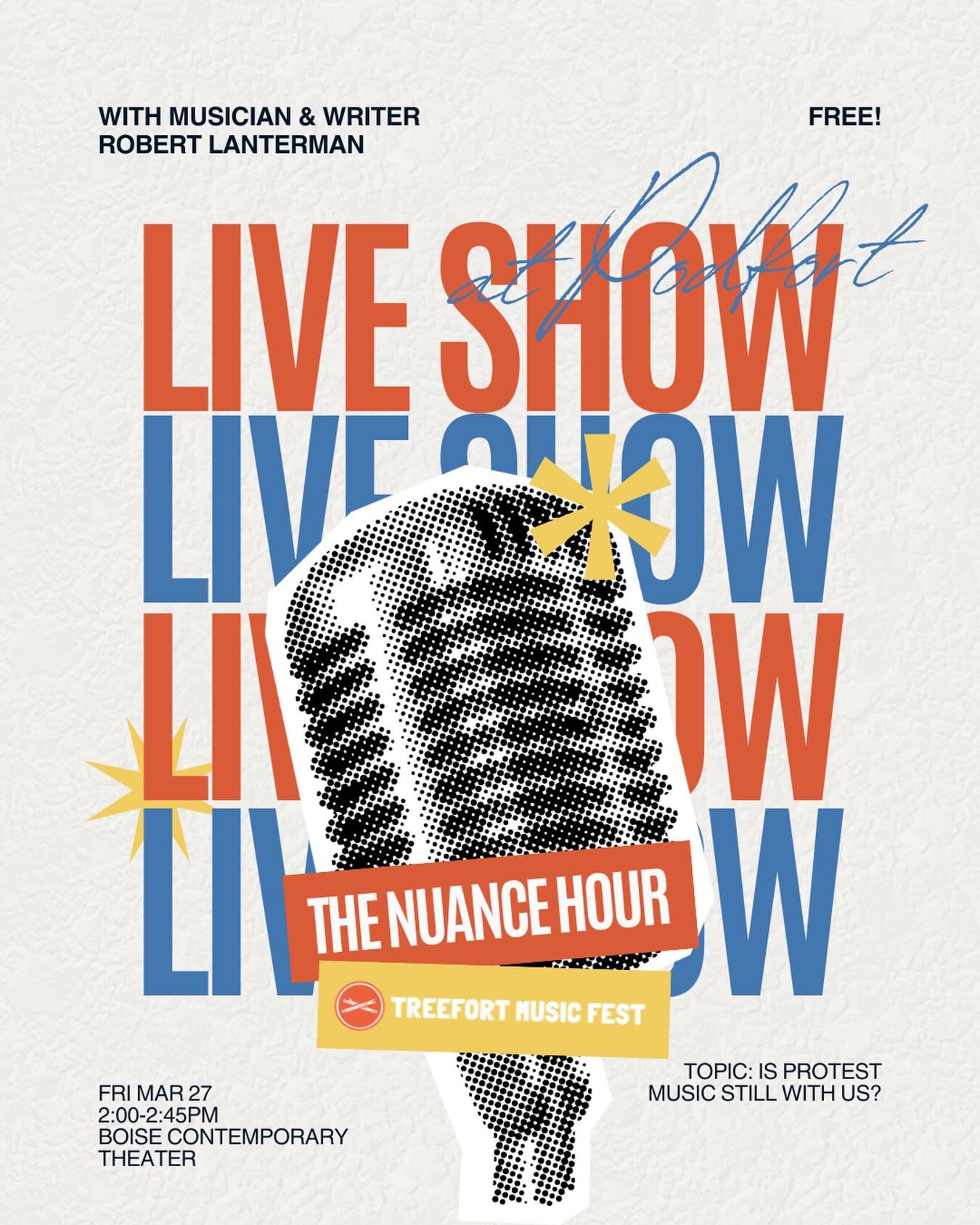 Have you added us to your @treefortfest lineup yet?? We&rsquo;ll be chatting about protest music with friend of the pod, writer, musician, and label owner Robert Lanterman. Our live show at Boise Contemporary Theater on Friday, March 27 at 2:00 is fr
