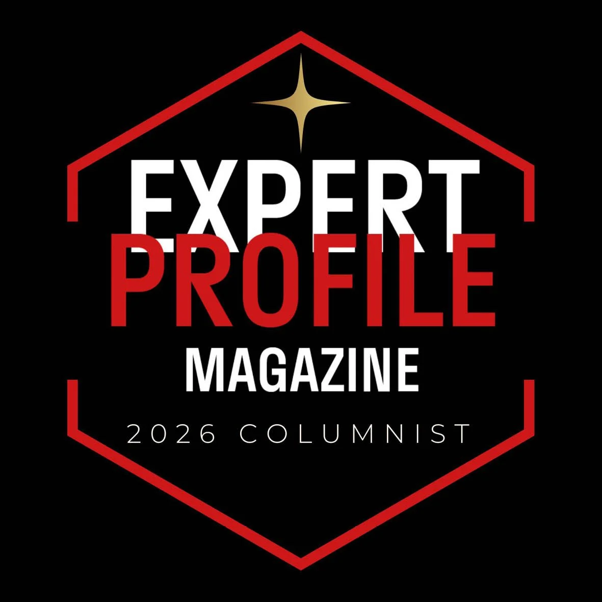 Black and gold hexagonal logo with RM initials, a star, and the text Ranath Media Recognised Expert below.