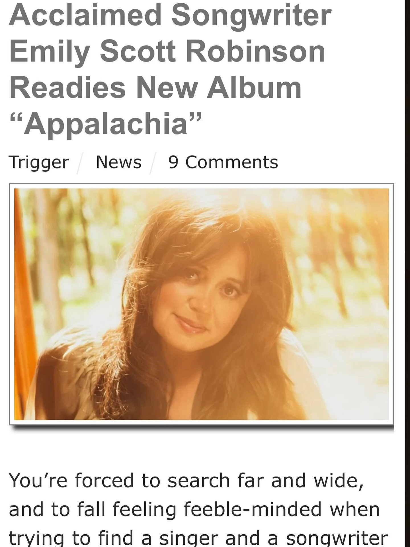 I don&rsquo;t think yall are ready for this stunner of a record from @emilyscottrobinson. Appalachia is coming in January. Thanks @saving_country_music!